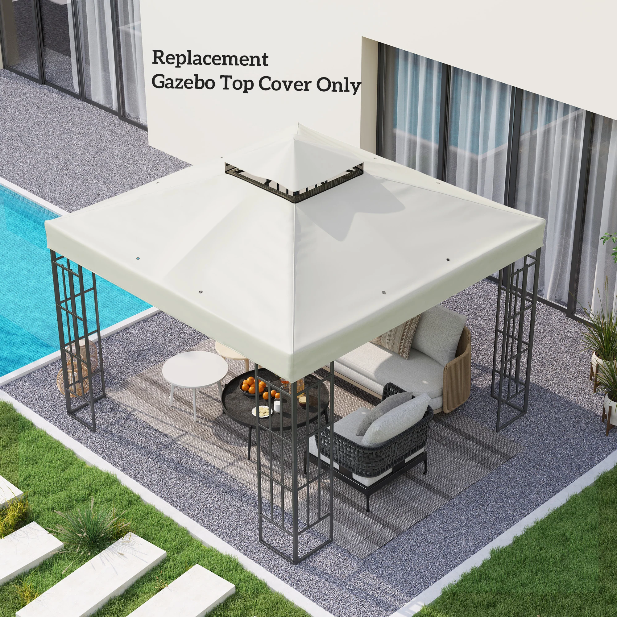 10' x 10' 2-Tier Gazebo Replacement Canopy Top Cover in Light Grey - Image 9