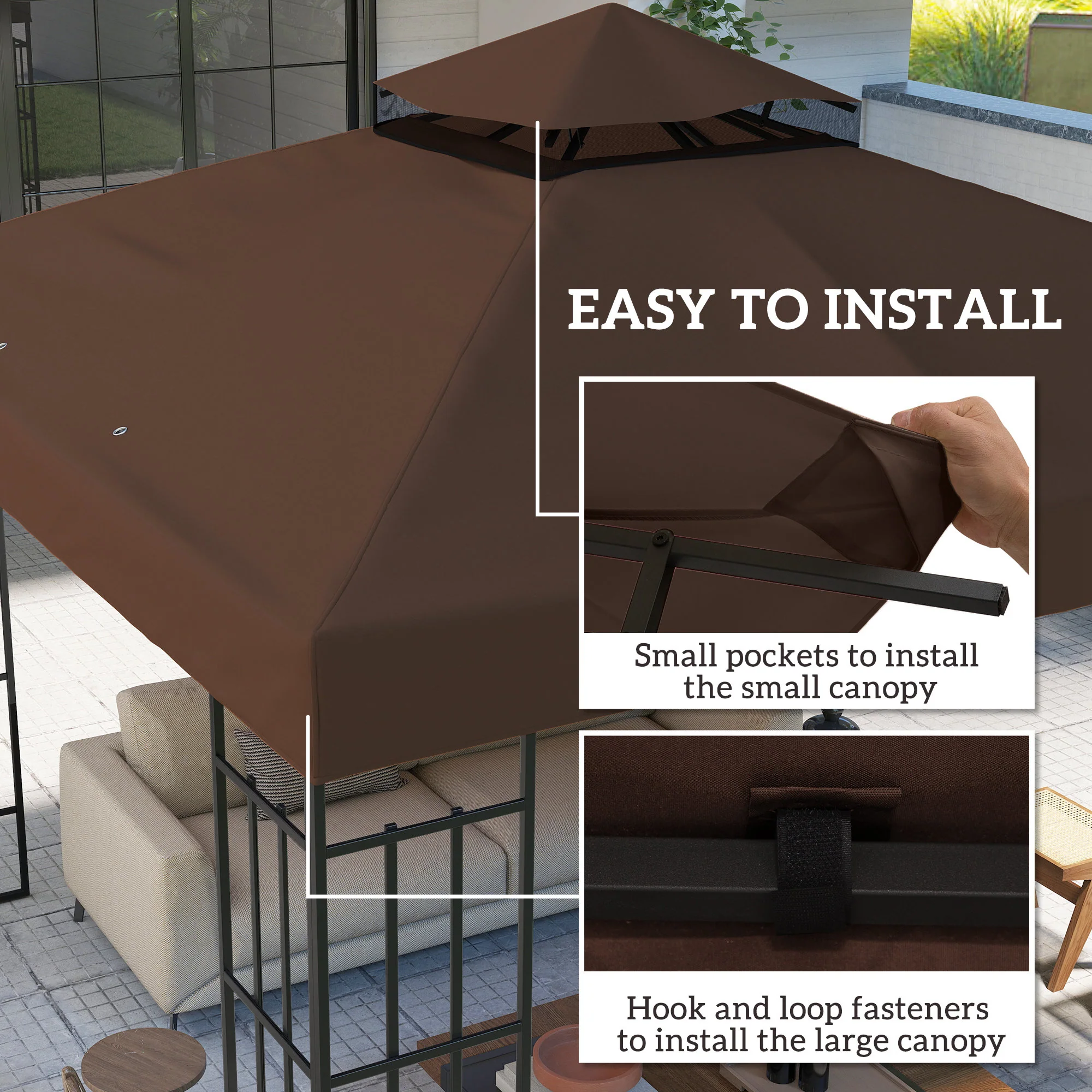 10' x 10' 2-Tier Gazebo Replacement Canopy Top Cover, Coffee - Image 7