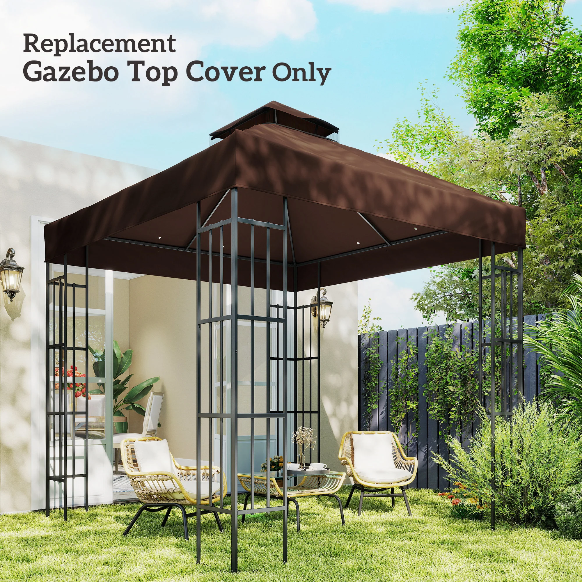 10' x 10' 2-Tier Gazebo Replacement Canopy Top Cover, Coffee - Image 9