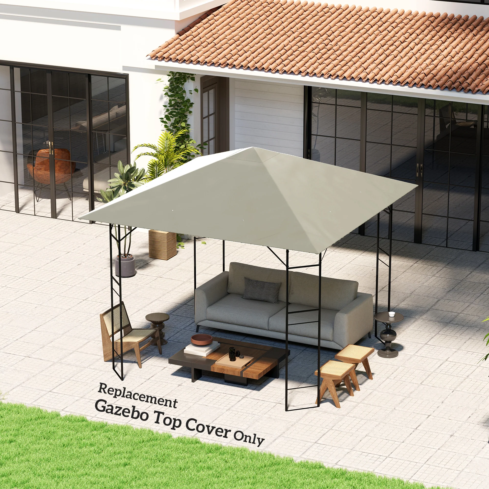 10' x 10' Gazebo Replacement Canopy Top Cover with Drain Holes, Grey - Image 4