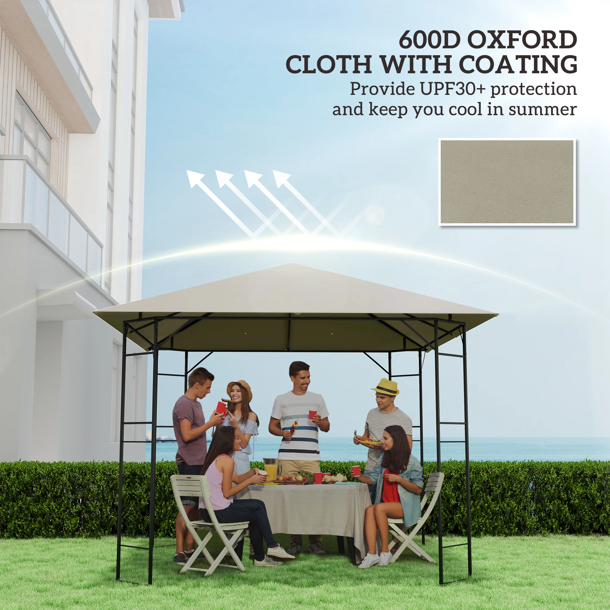 10' x 10' Gazebo Replacement Canopy Top Cover with Drain Holes, Grey - Image 8