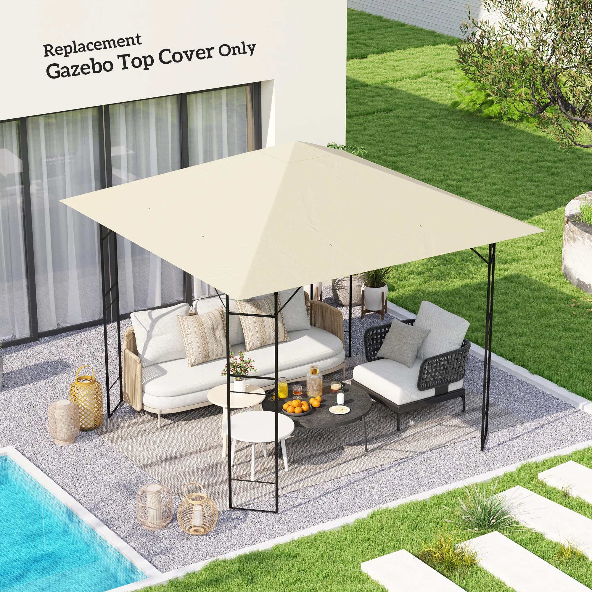 10' x 10' Water Resistant Gazebo Top with Water Resistant & UPF30+ Protection, Cream White - Image 3