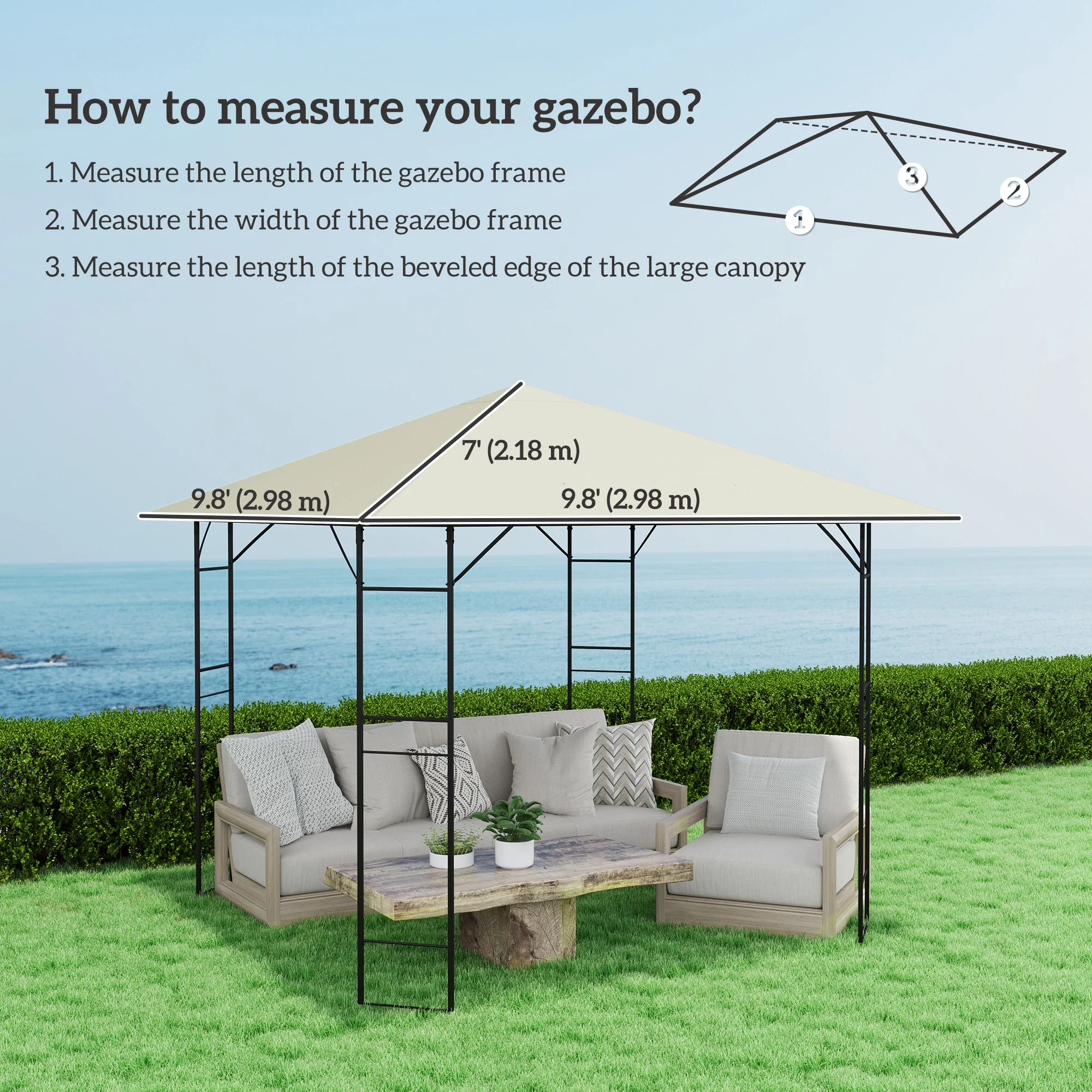 10' x 10' Water Resistant Gazebo Top with Water Resistant & UPF30+ Protection, Cream White - Image 5