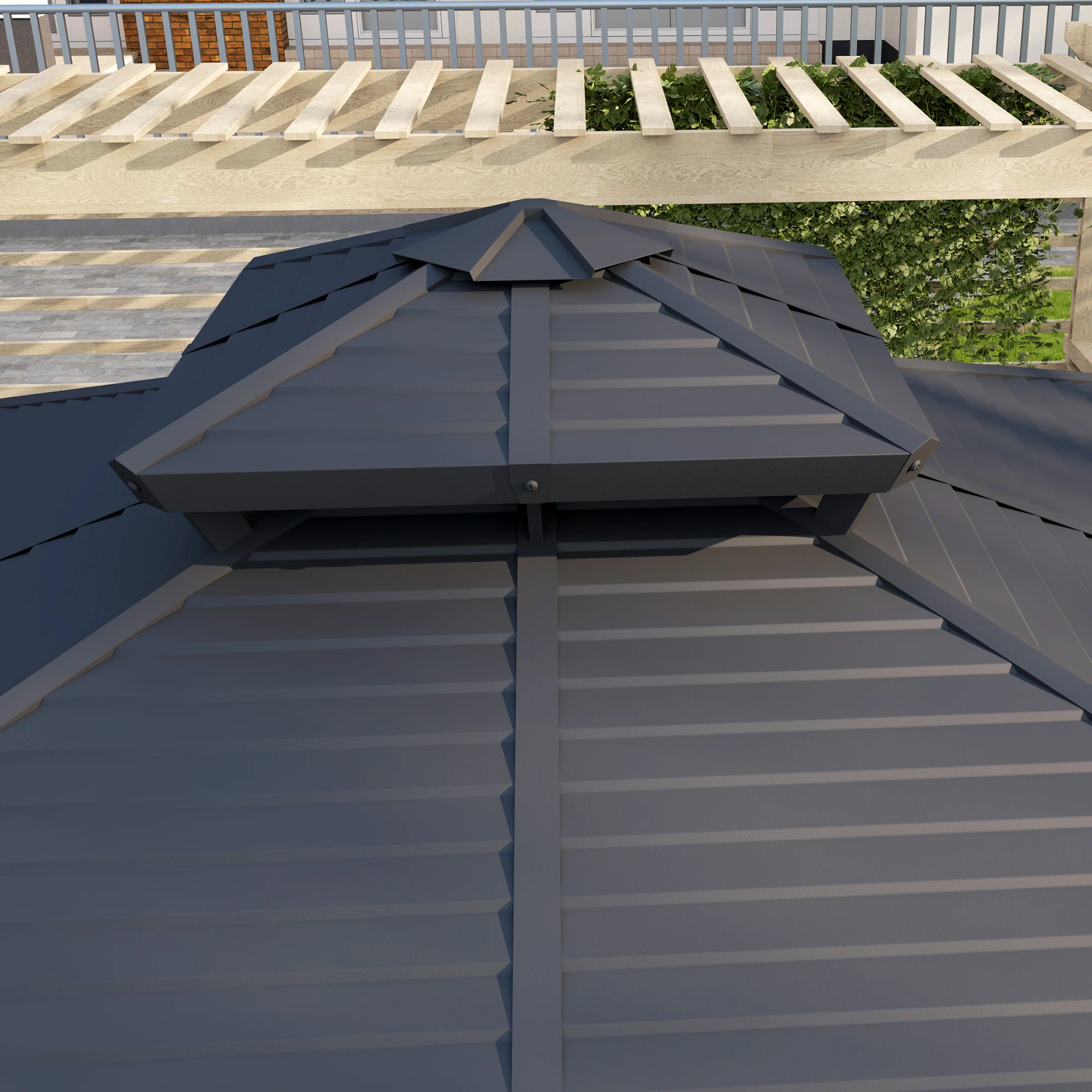 10' x 10' Hardtop Gazebo with Double Roof & Mosquito Netting, Light Grey - Image 10