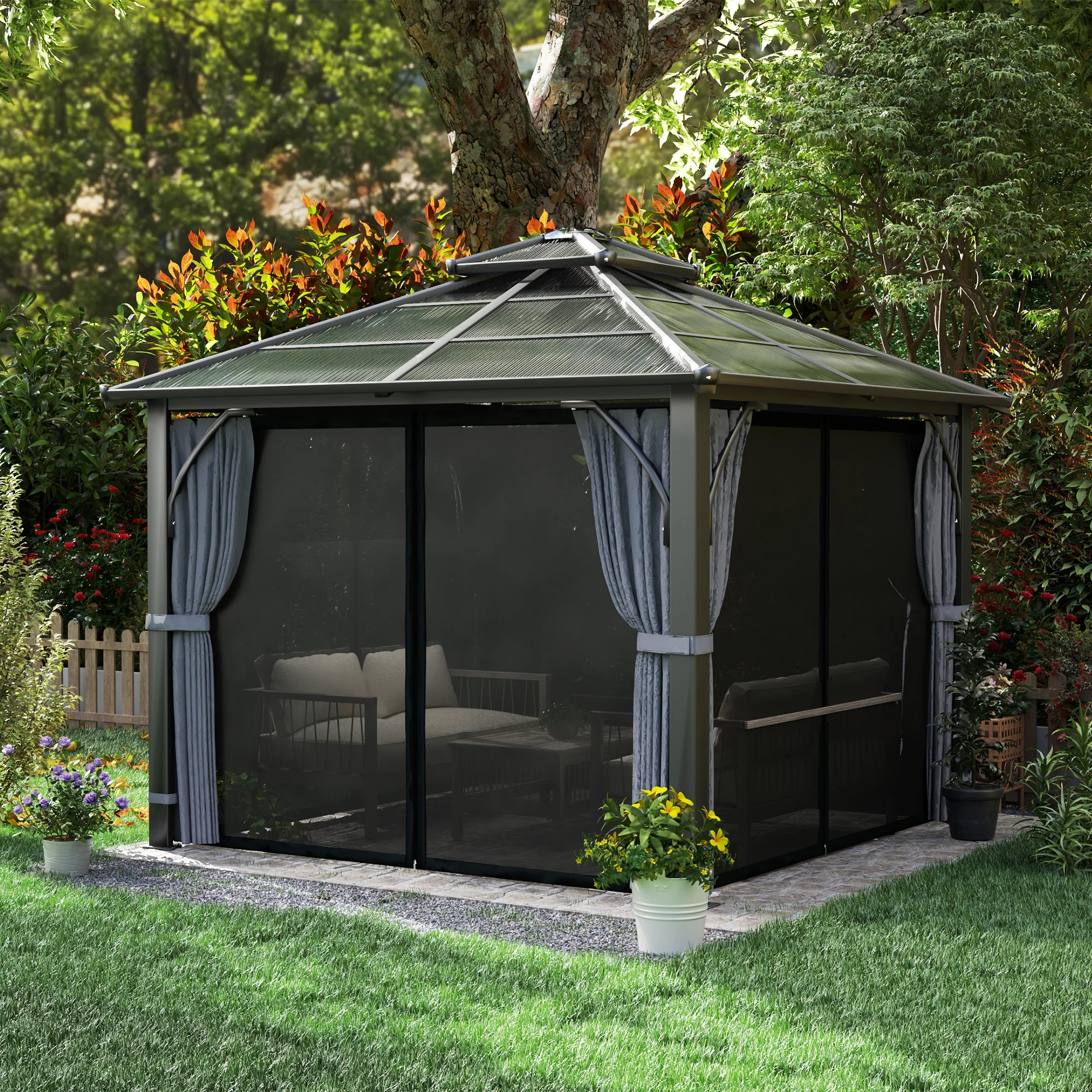 10' x 10' Hardtop Gazebo with 7mm Polycarbonate Double Roof - Image 4