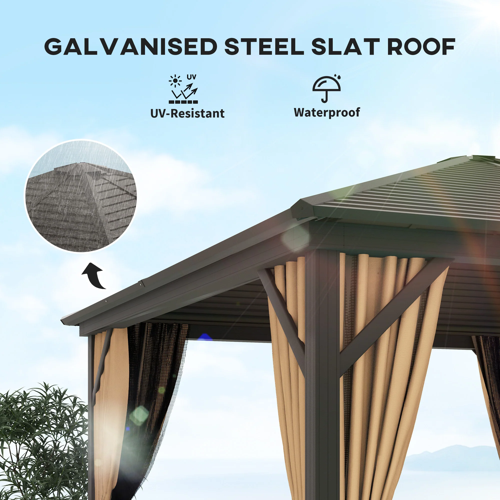 10' x 10' Hardtop Gazebo with Mosquito Netting & Aluminum Frame, Brown - Image 6