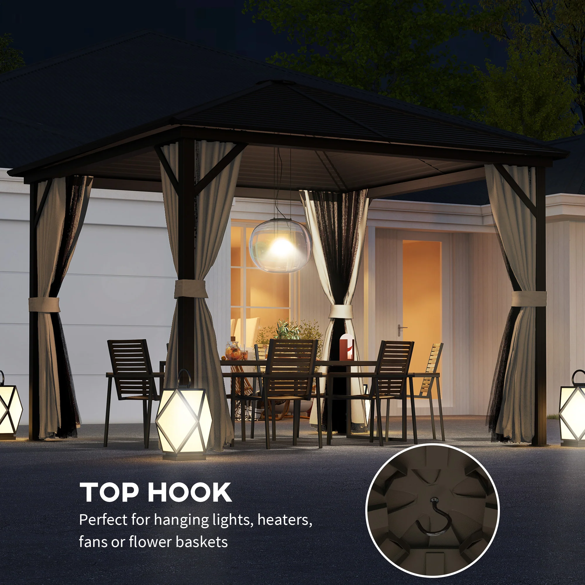 10' x 10' Hardtop Gazebo with Mosquito Netting & Aluminum Frame, Brown - Image 8