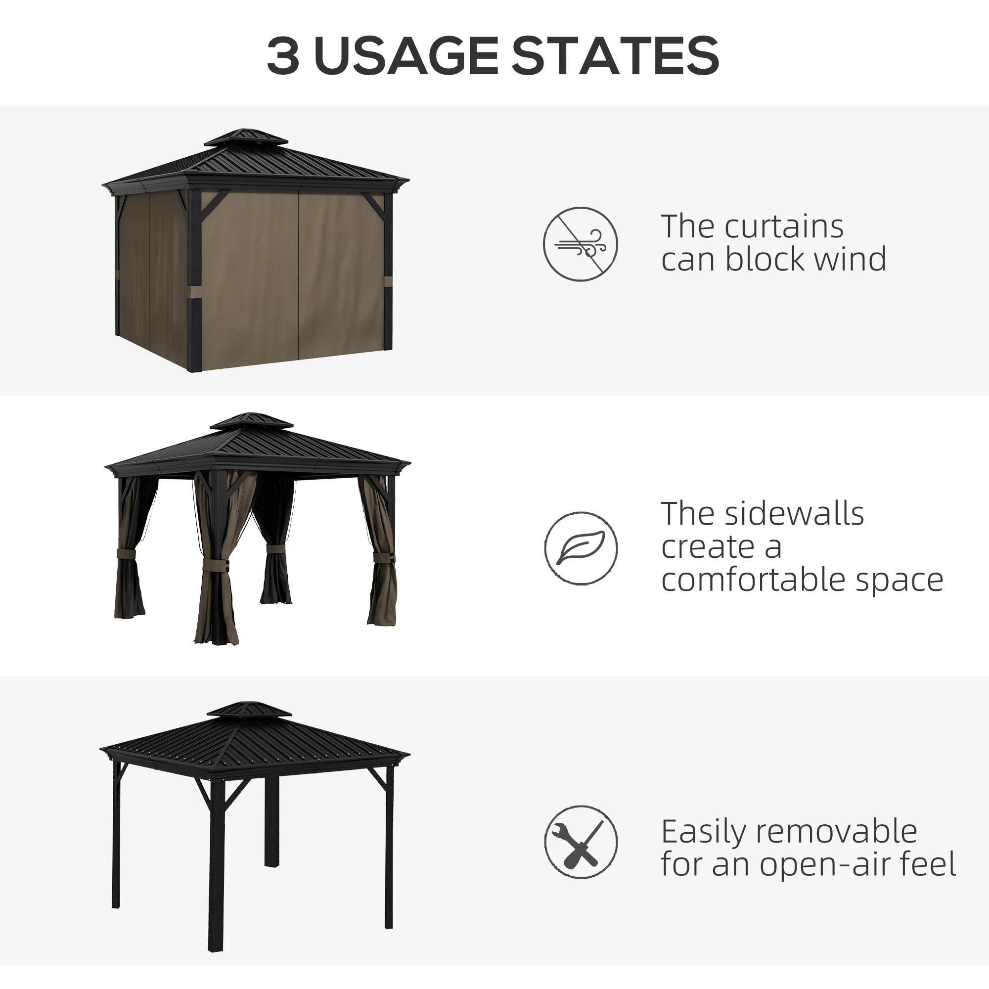 10' x 10' Hardtop Gazebo with Curtains and Netting, Dark Brown - Image 10