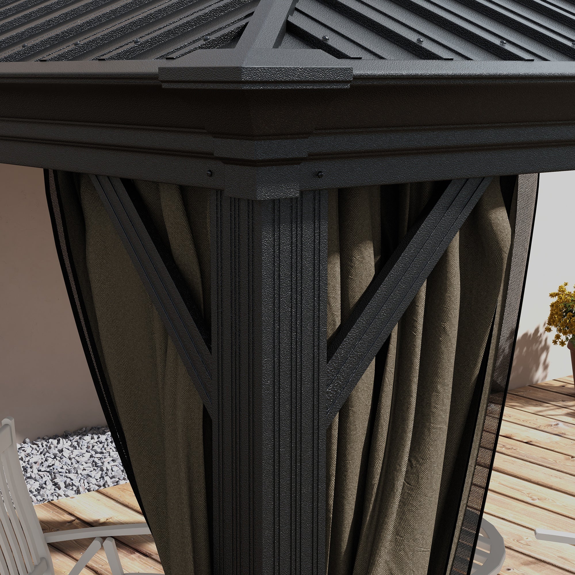 10' x 10' Hardtop Gazebo with Curtains and Netting, Dark Brown - Image 11