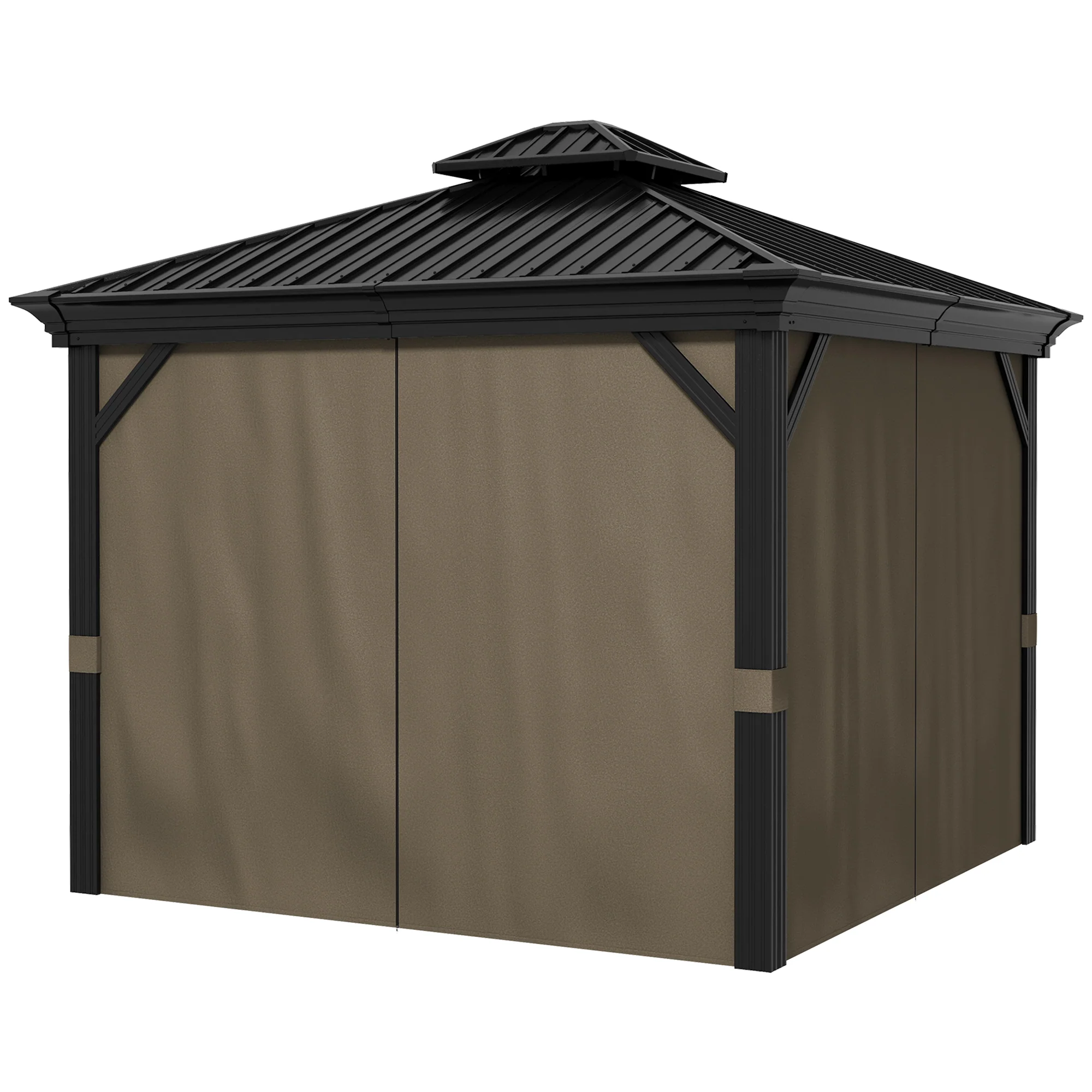 10' x 10' Hardtop Gazebo with Curtains and Netting, Dark Brown - Image 2