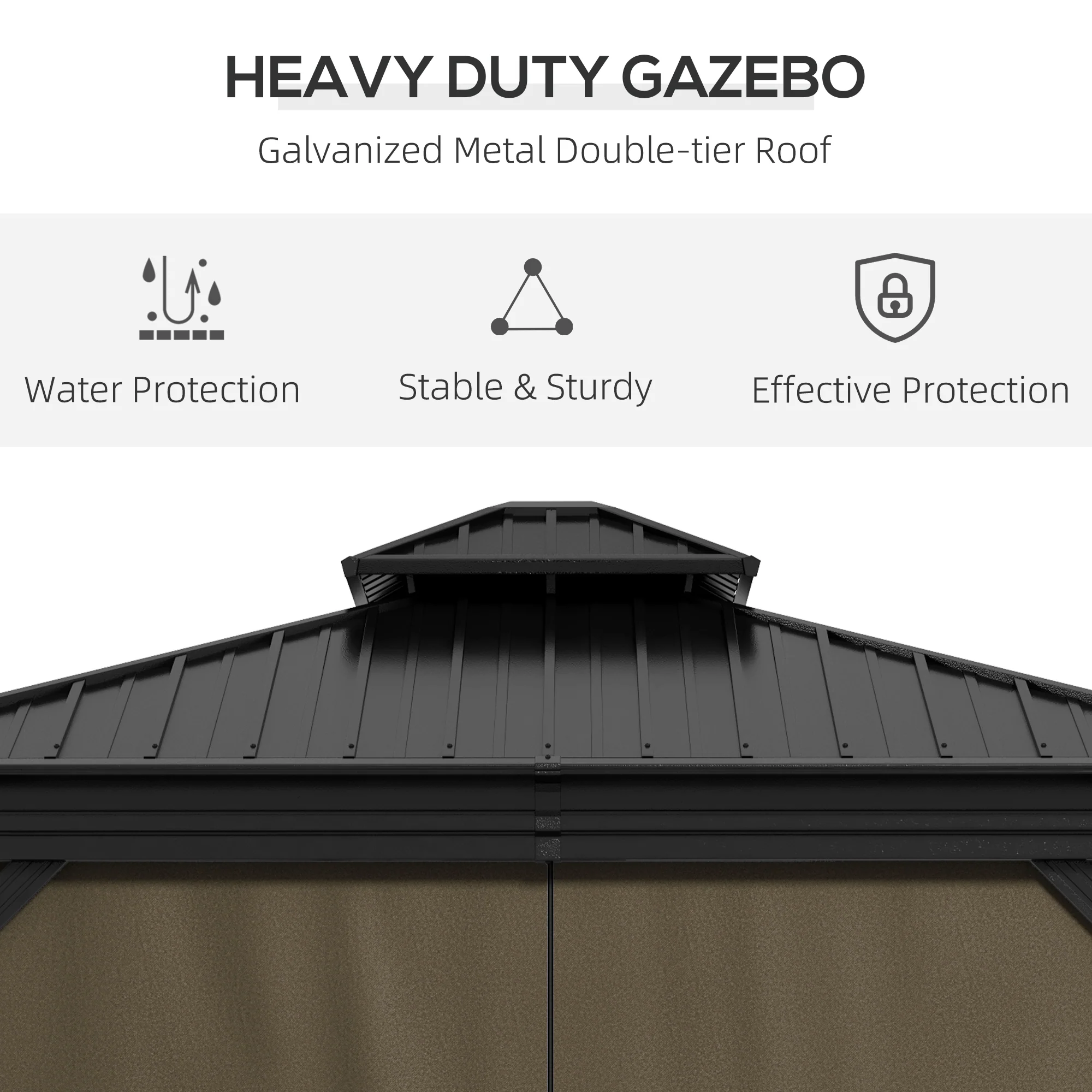 10' x 10' Hardtop Gazebo with Curtains and Netting, Dark Brown - Image 6