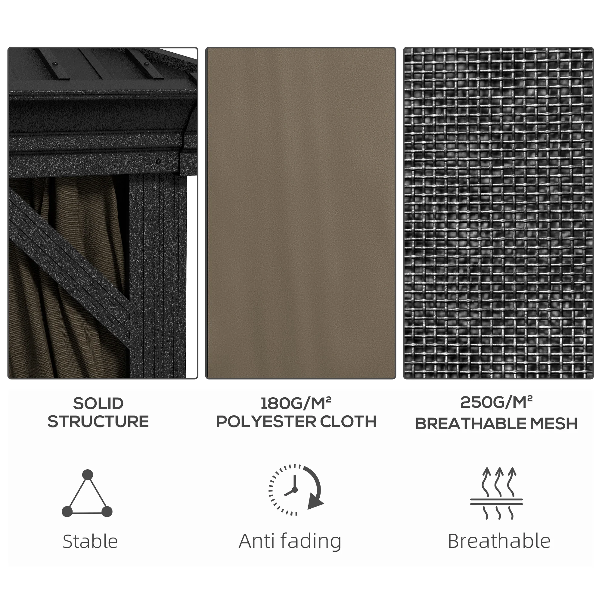 10' x 10' Hardtop Gazebo with Curtains and Netting, Dark Brown - Image 7