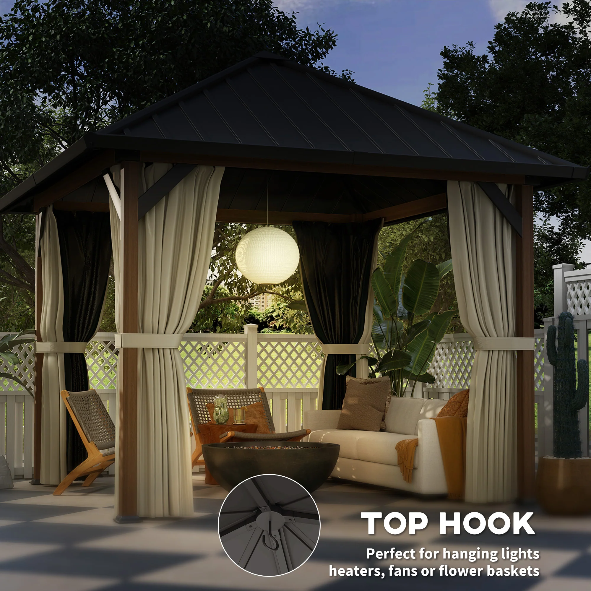 10' x 10' Hardtop Gazebo with Steel Roof & Netting, Wood Finish - Image 10