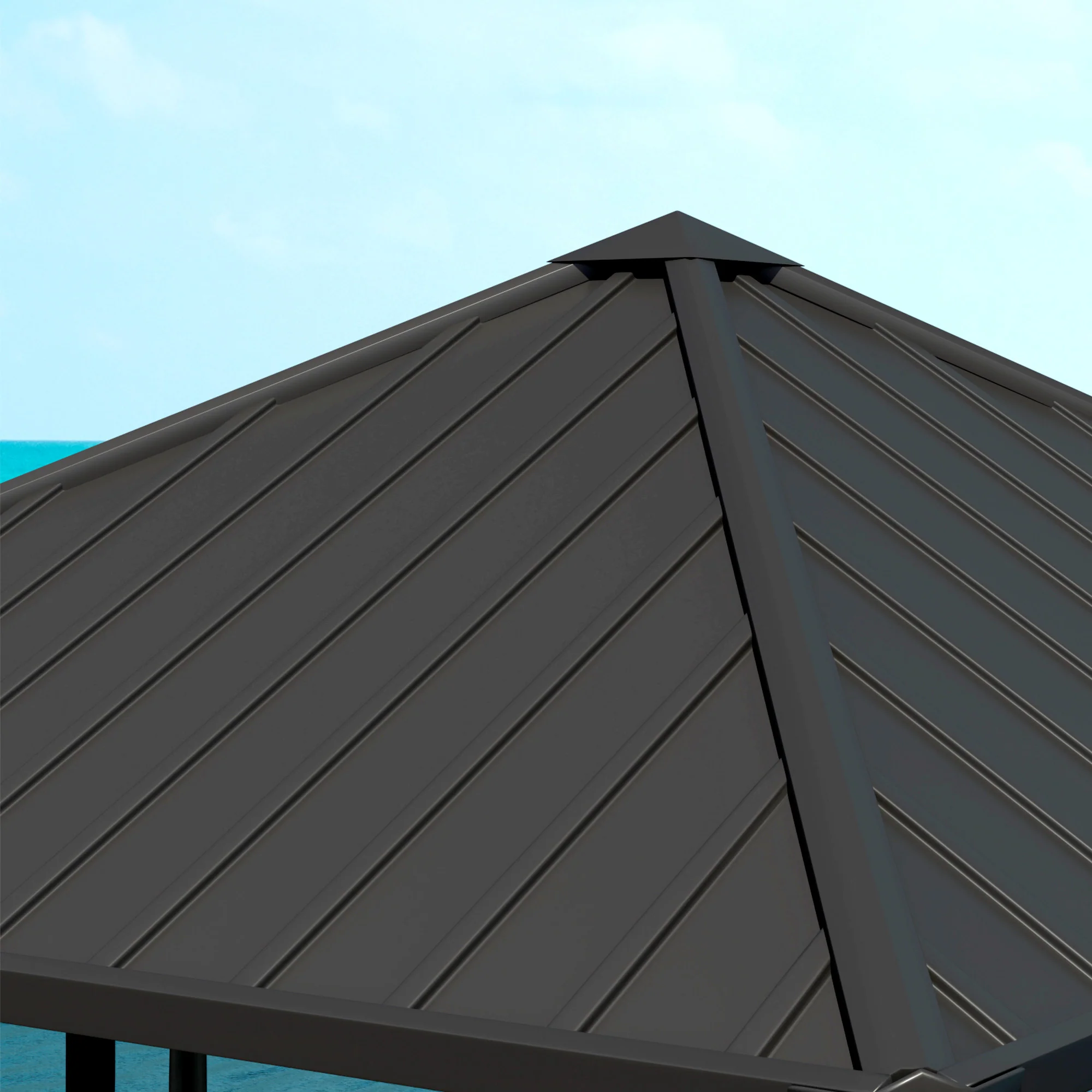 10' x 10' Hardtop Gazebo with Steel Roof & Netting, Wood Finish - Image 11