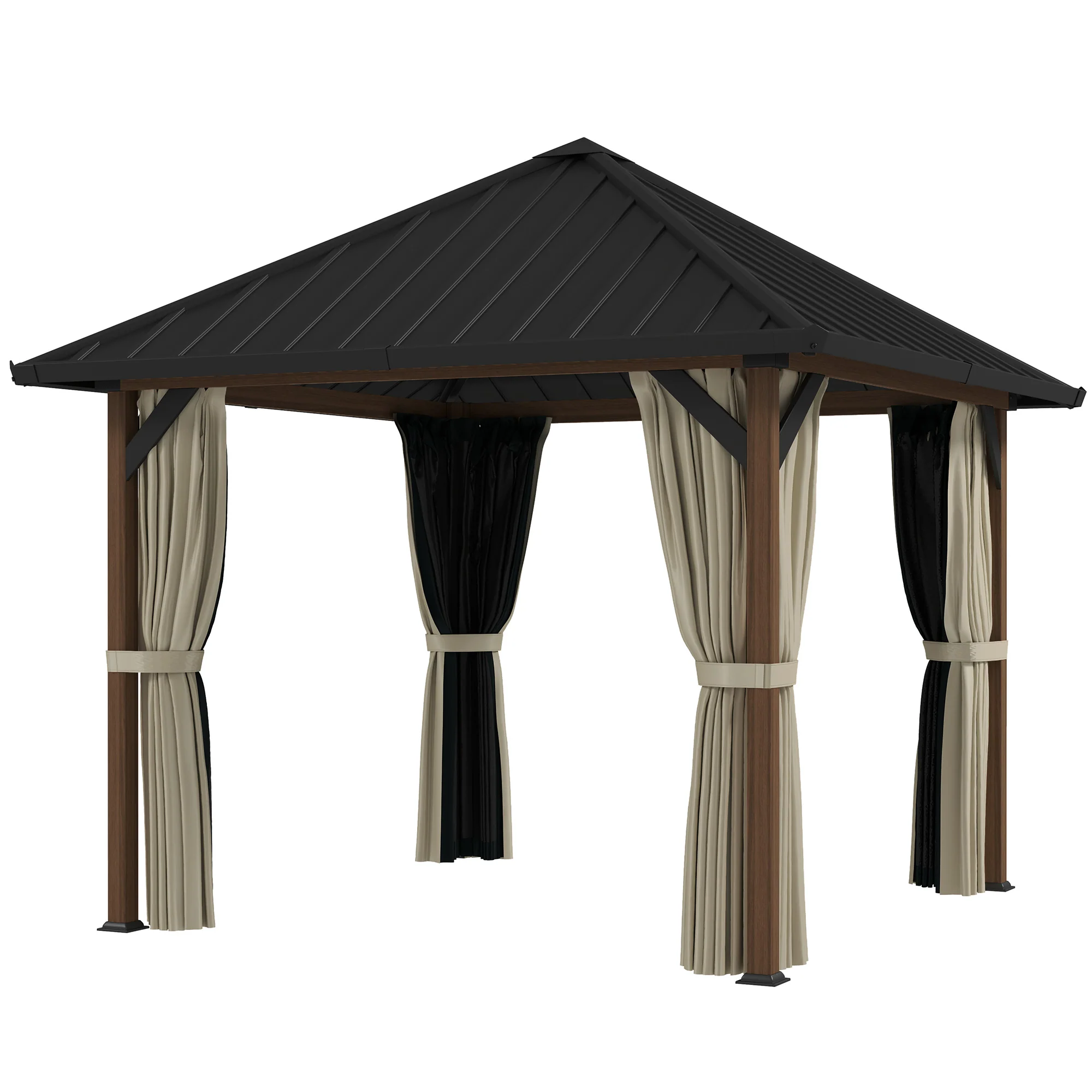 10' x 10' Hardtop Gazebo with Steel Roof & Netting, Wood Finish - Image 2