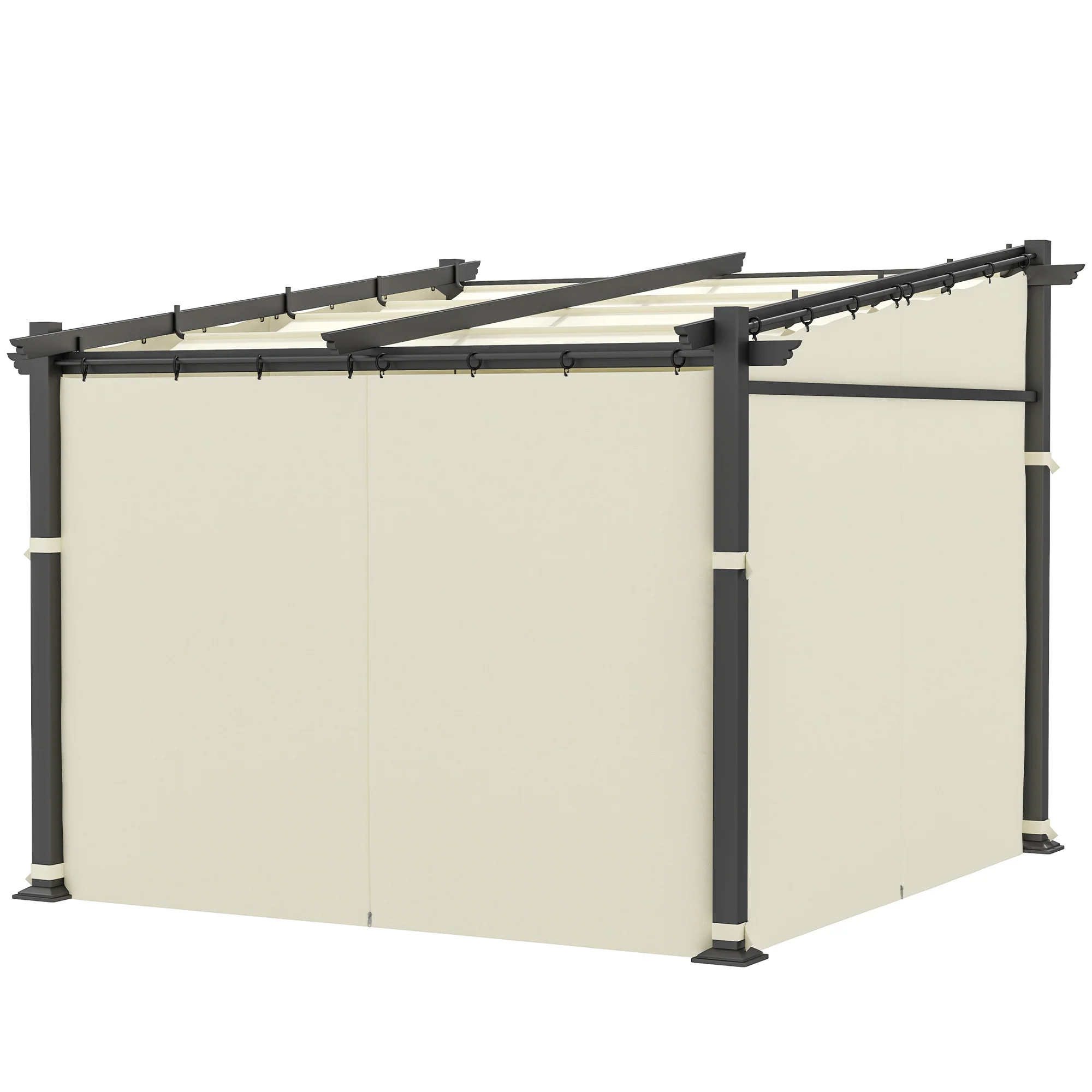 10' x 10' Metal Pergola with Sliding Roof Canopy, Beige - Image 2