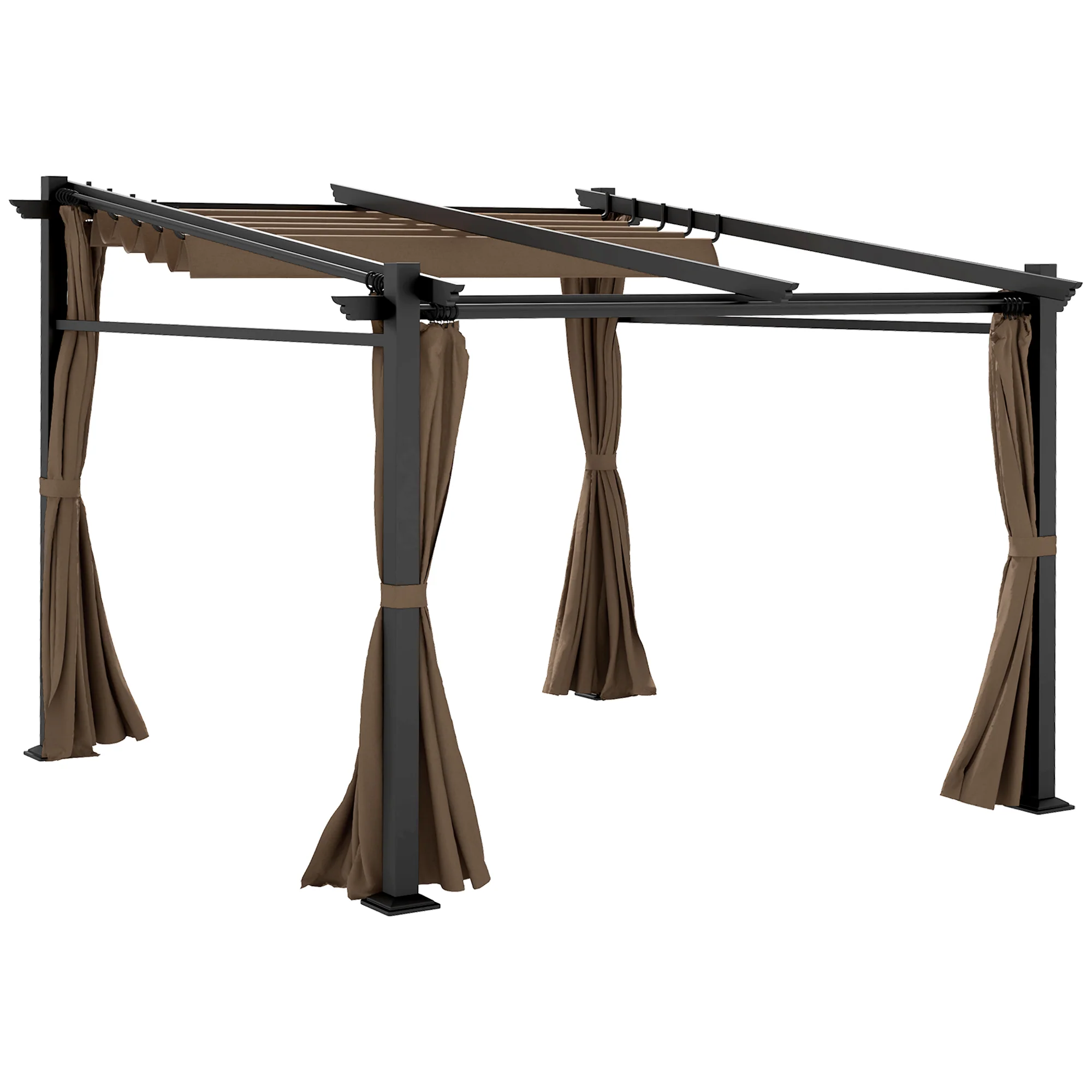 10' x 10' Metal Pergola with Sliding Roof Canopy, Coffee