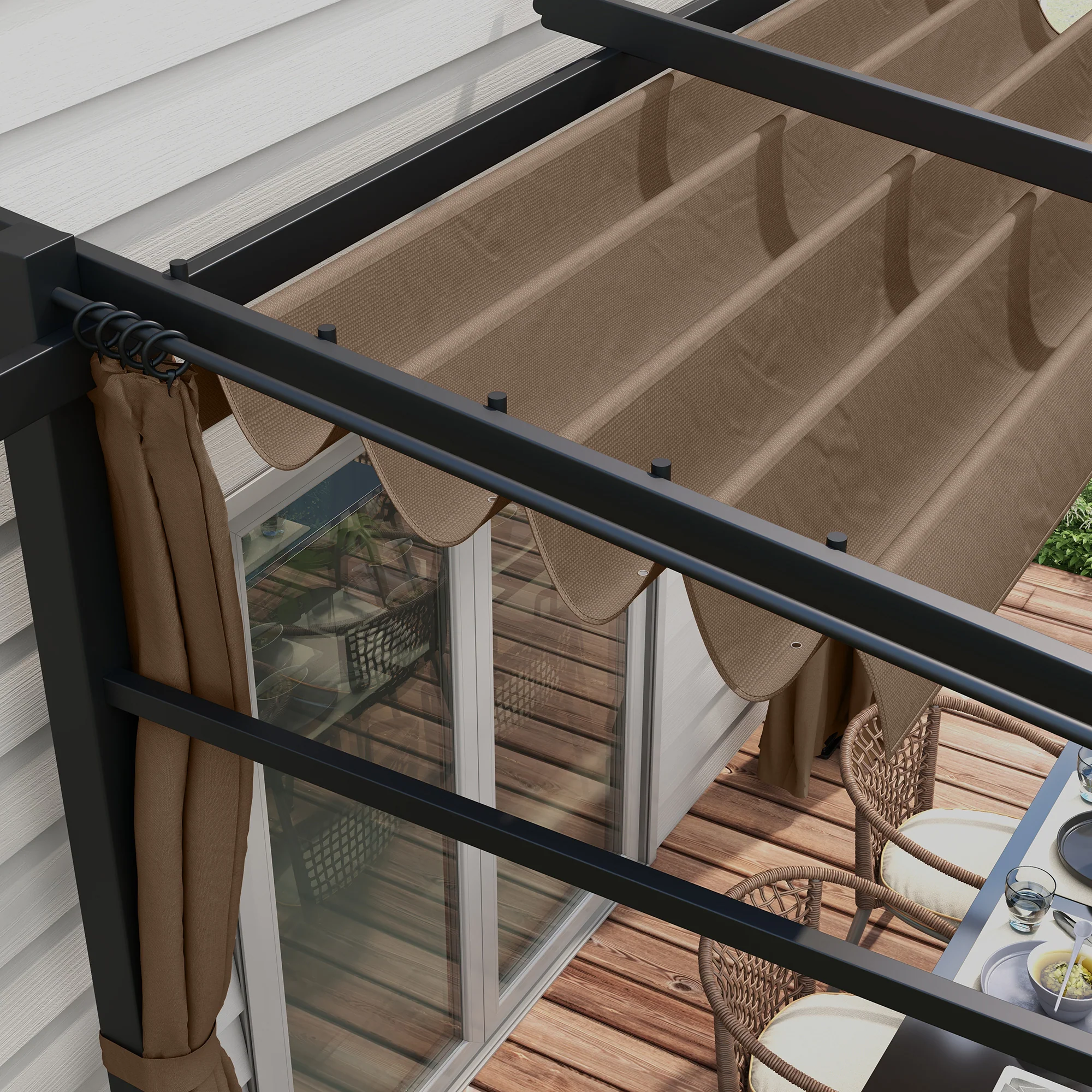 10' x 10' Metal Pergola with Sliding Roof Canopy, Coffee - Image 10