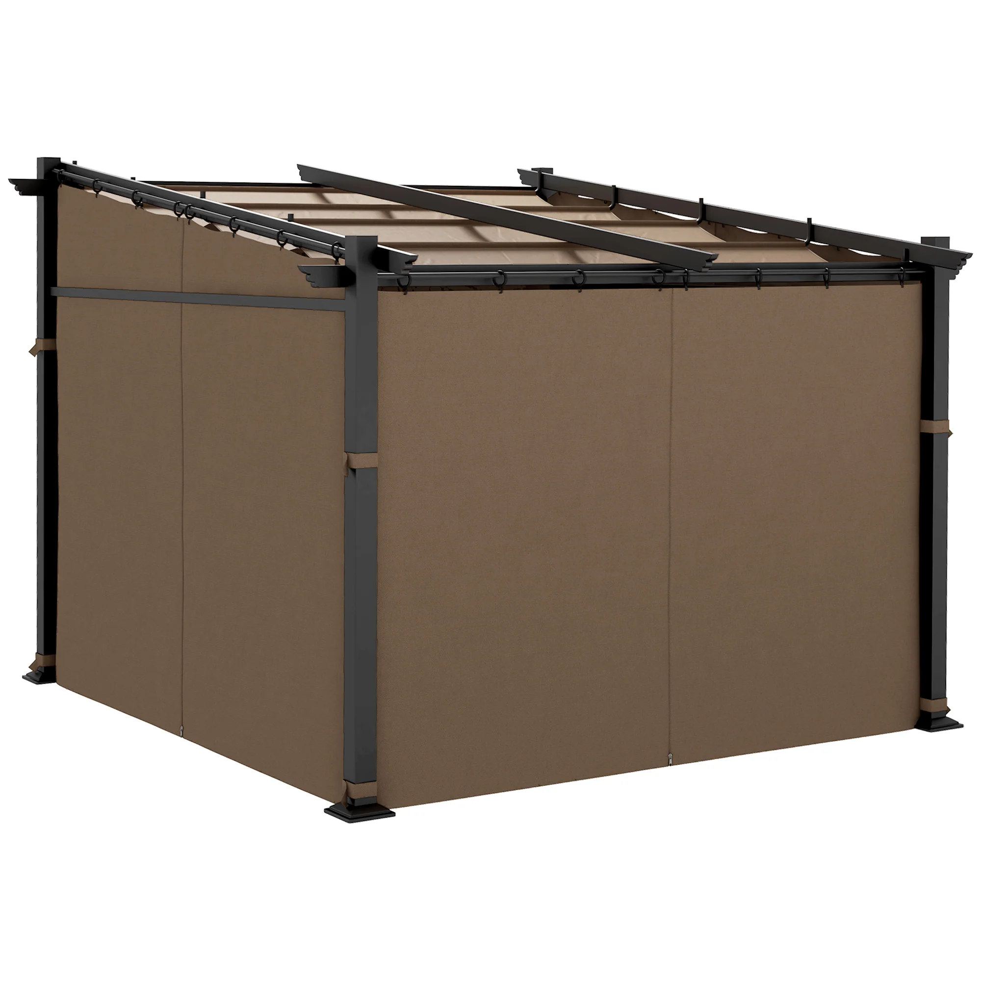 10' x 10' Metal Pergola with Sliding Roof Canopy, Coffee - Image 2