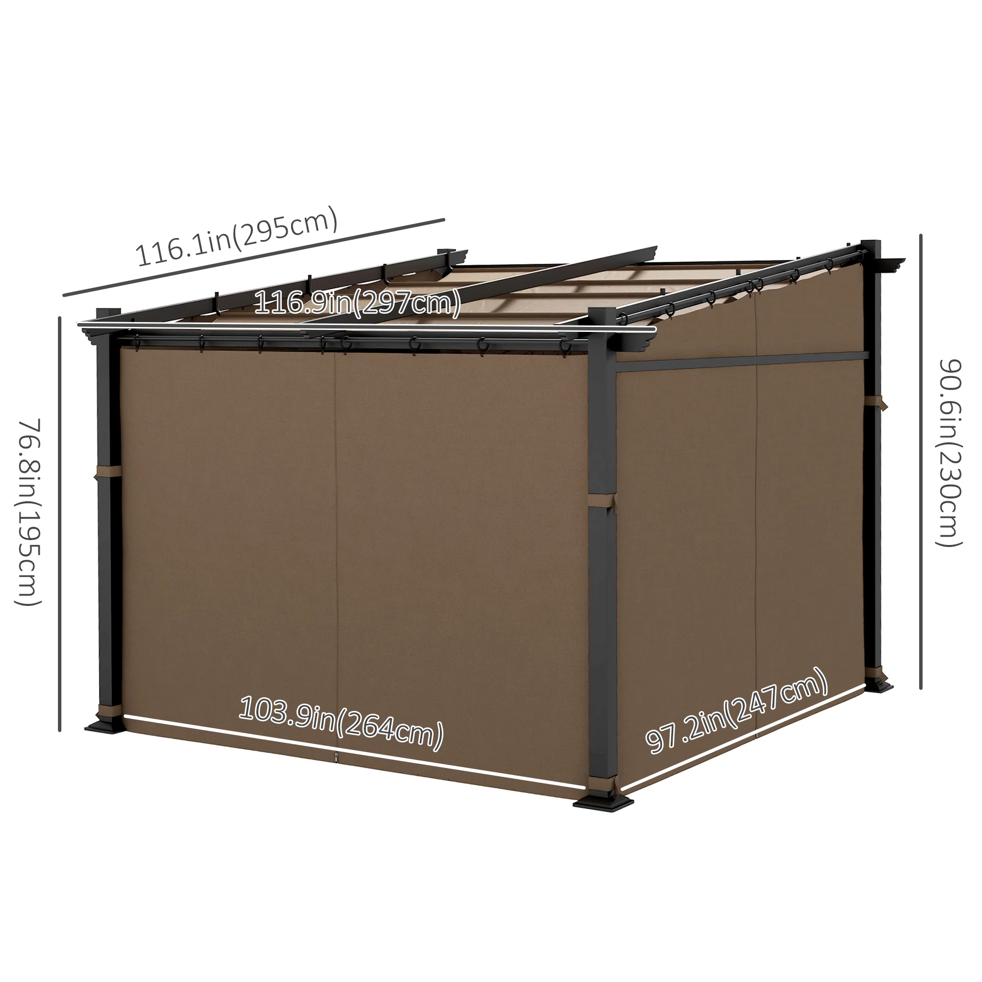 10' x 10' Metal Pergola with Sliding Roof Canopy, Coffee - Image 5