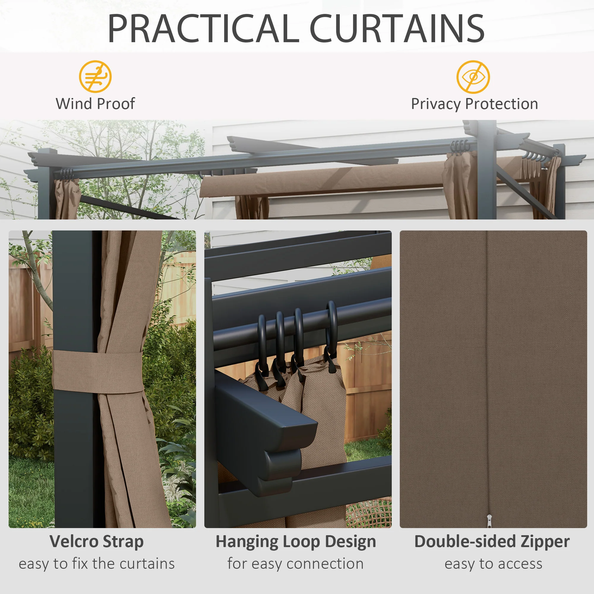 10' x 10' Metal Pergola with Sliding Roof Canopy, Coffee - Image 8