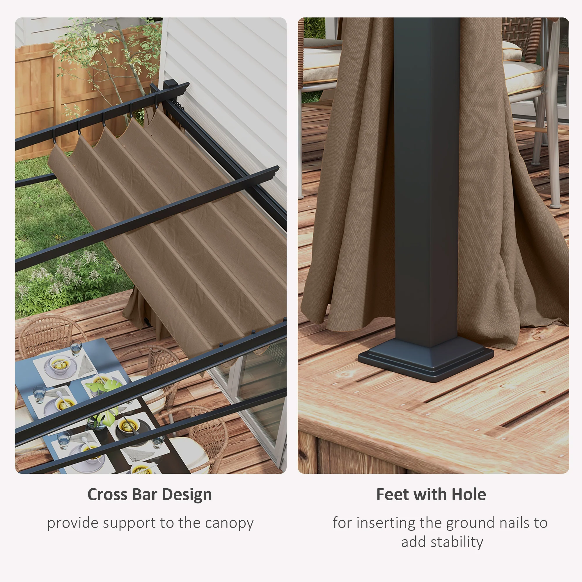 10' x 10' Metal Pergola with Sliding Roof Canopy, Coffee - Image 9
