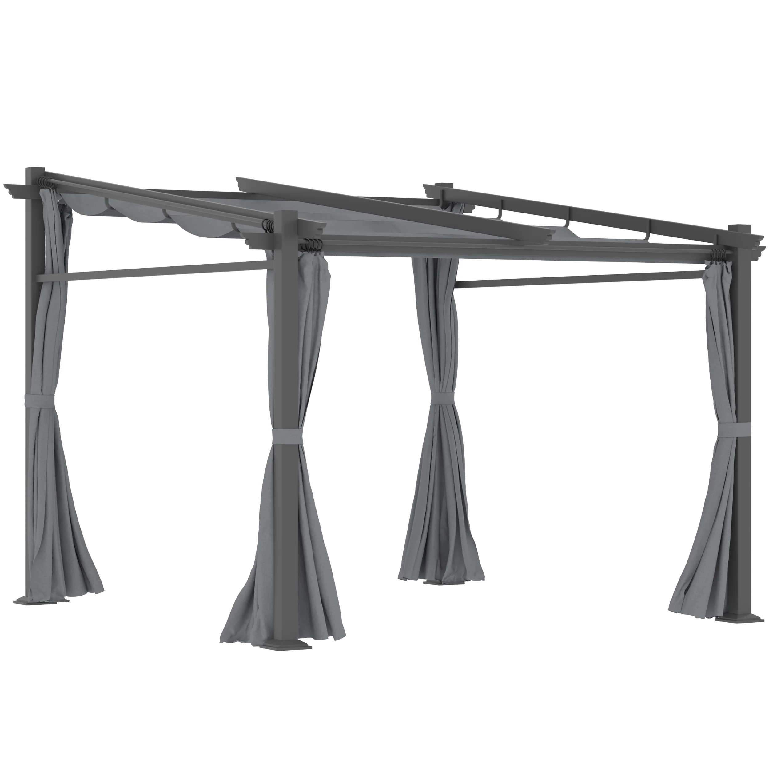 10' x 13' Metal Pergola with Sliding Roof Canopy, Dark Grey