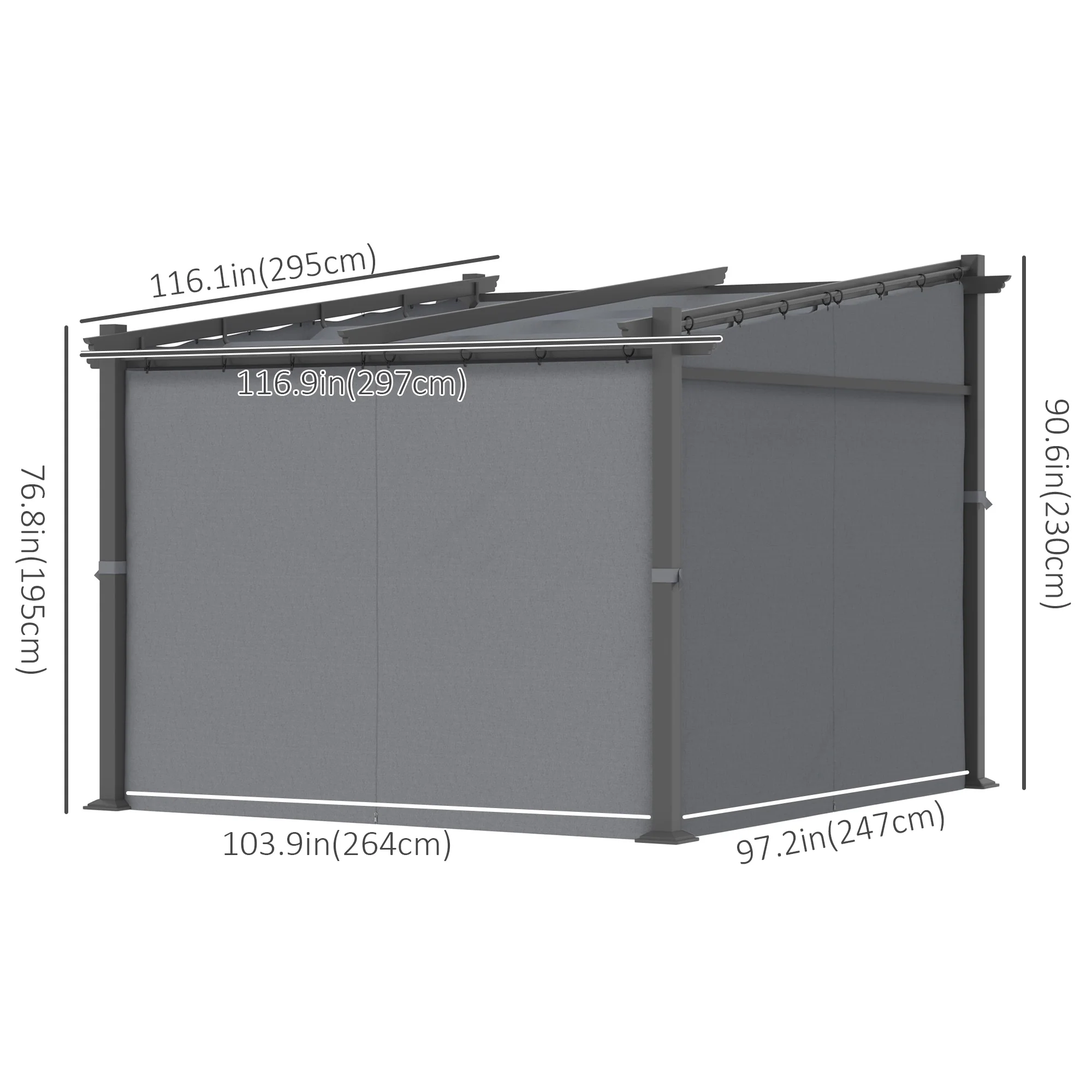 10' x 13' Metal Pergola with Sliding Roof Canopy, Dark Grey - Image 5