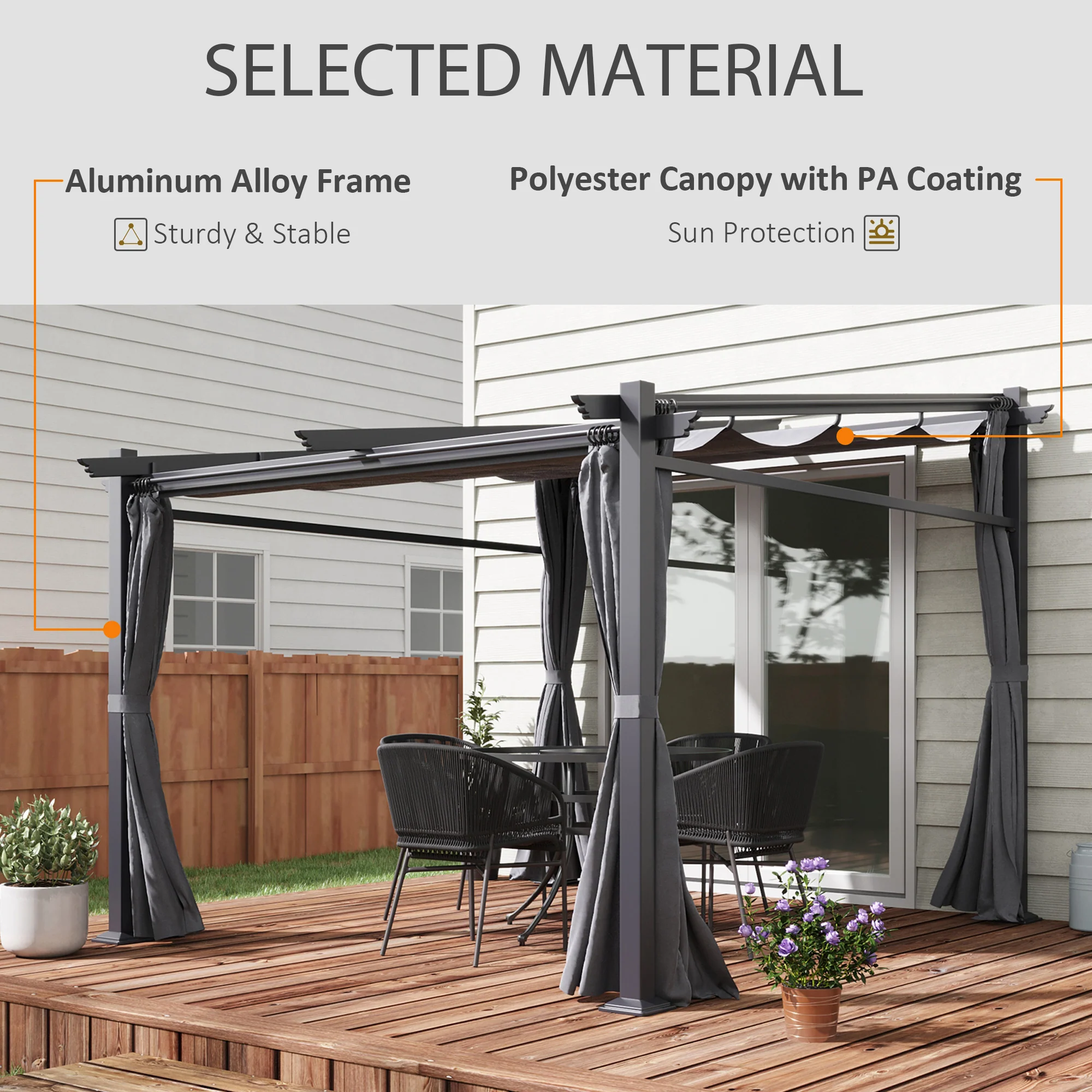 10' x 13' Metal Pergola with Sliding Roof Canopy, Dark Grey - Image 6
