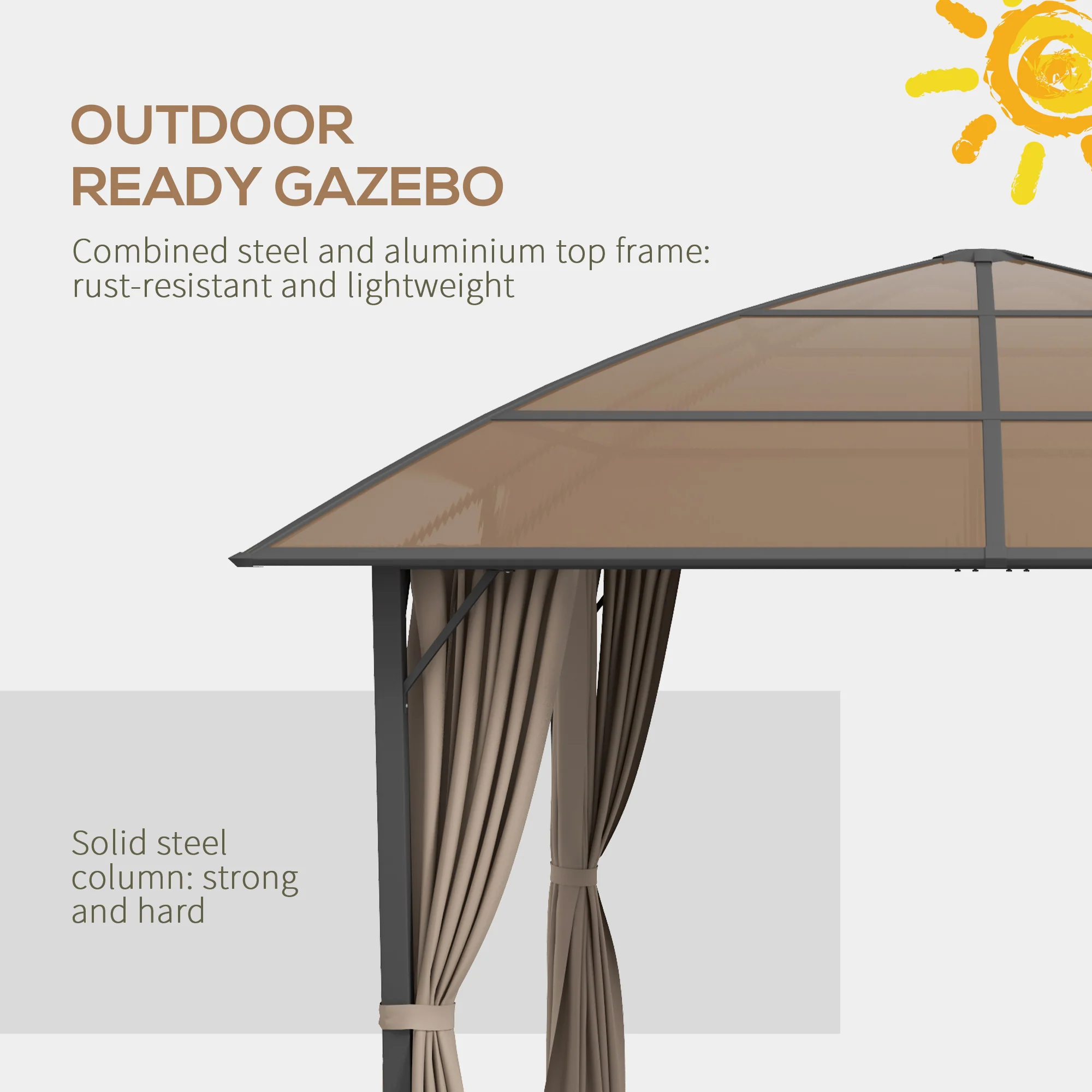 10' x 10' Hardtop Gazebo with UV60+ Polycarbonate Roof, Khaki - Image 7