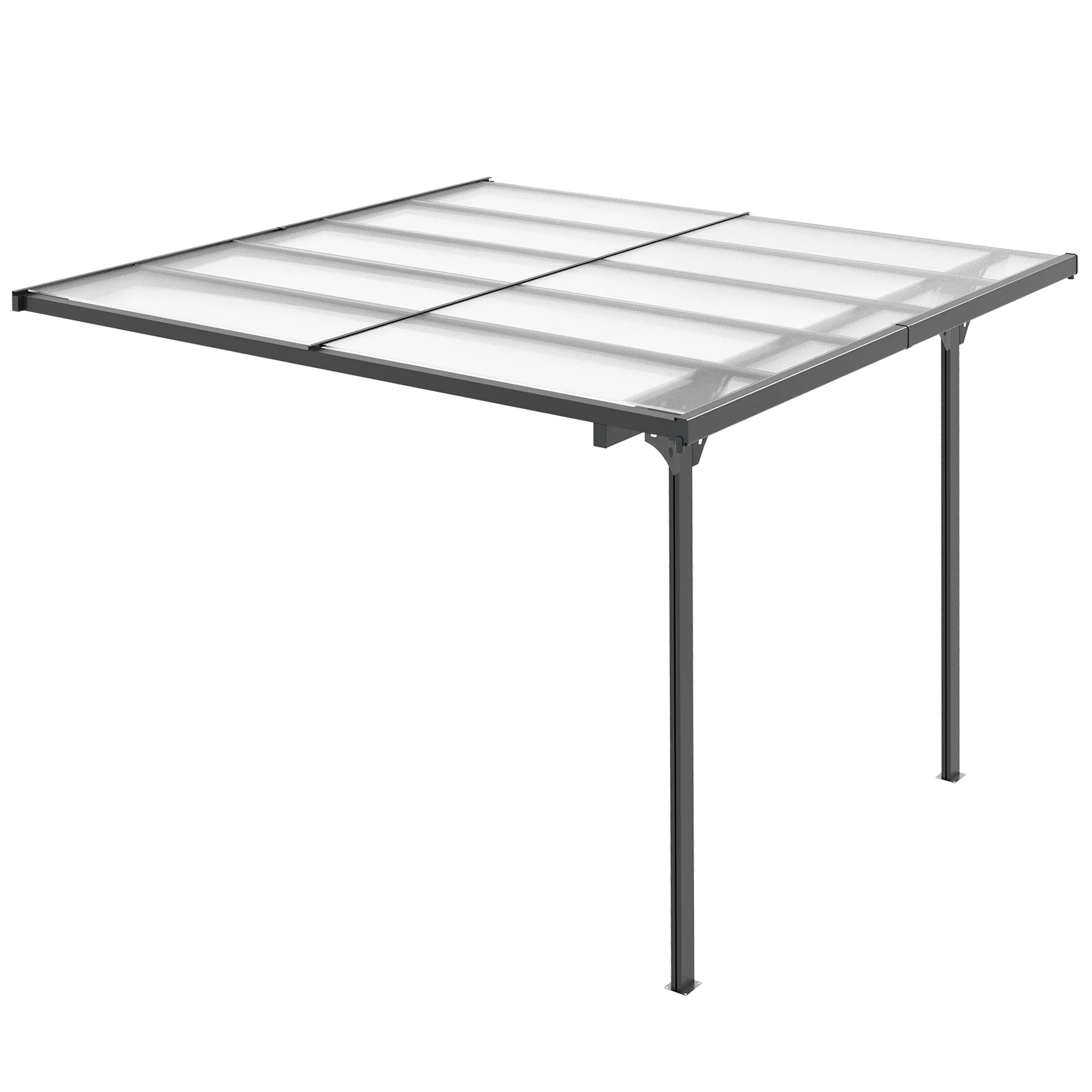 10' x 10' Outdoor Lean to Hardtop Pergola with Polycarbonate Roof & Adjustable Height, Grey - Image 2