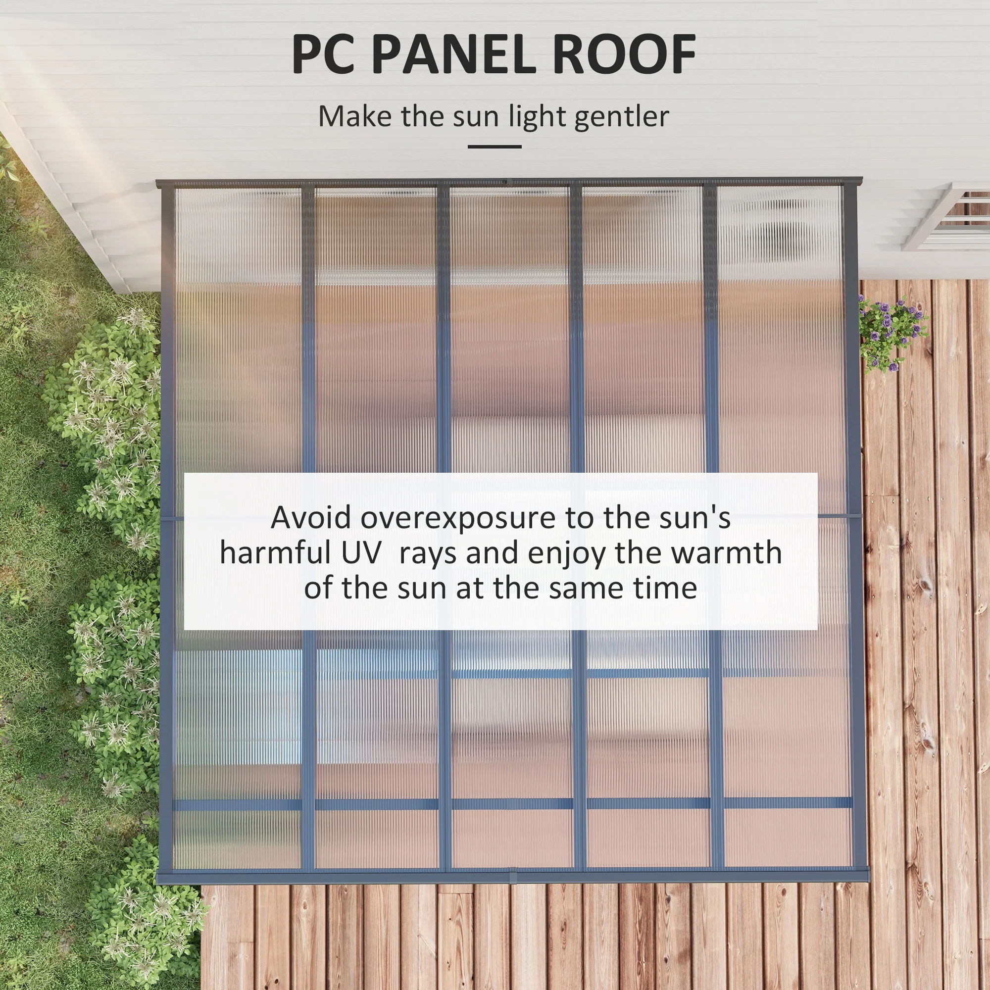 10' x 10' Outdoor Lean to Hardtop Pergola with Polycarbonate Roof & Adjustable Height, Grey - Image 7