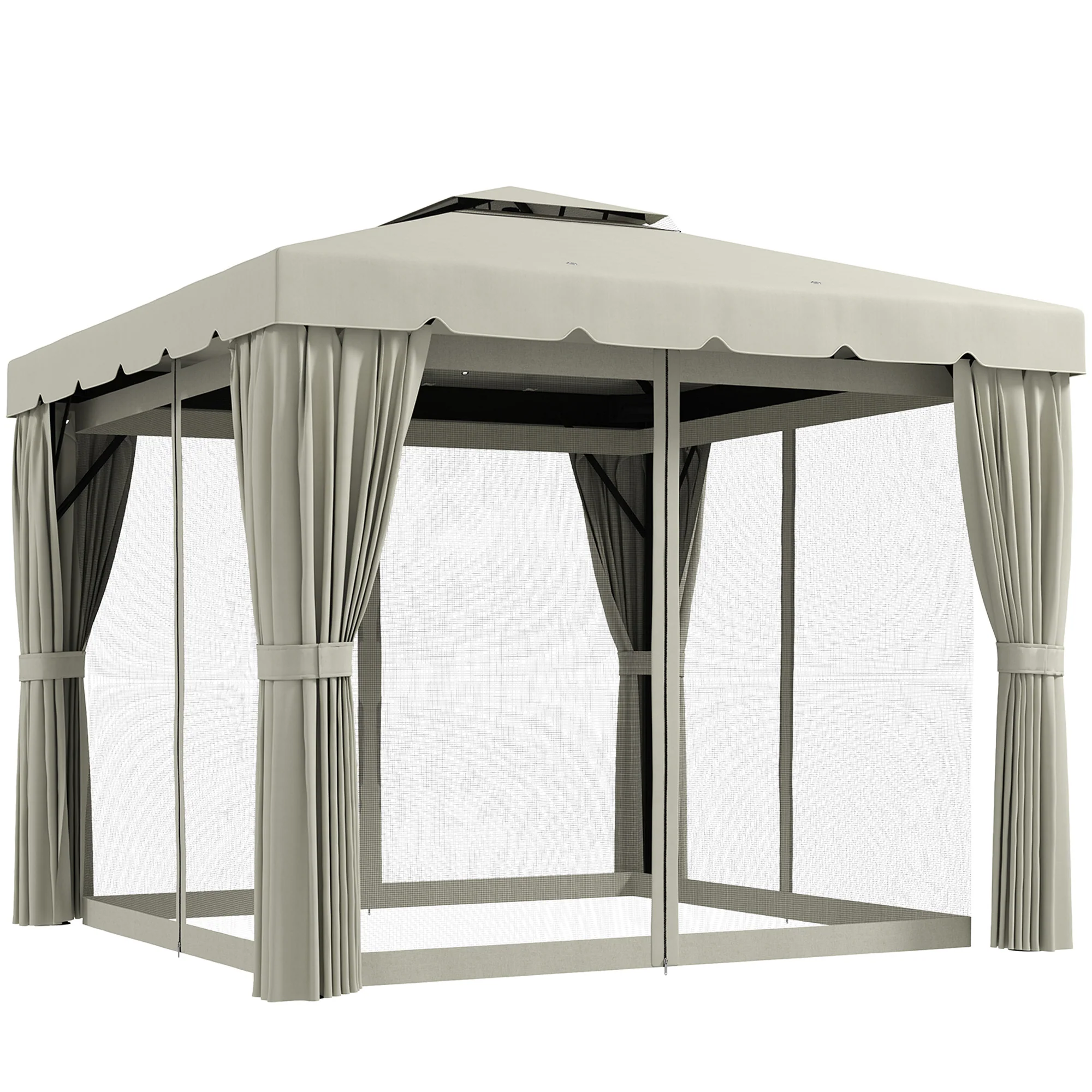 10' x 11' Soft-top Gazebo with Polyester Curtains & Mesh Screens, Cream White