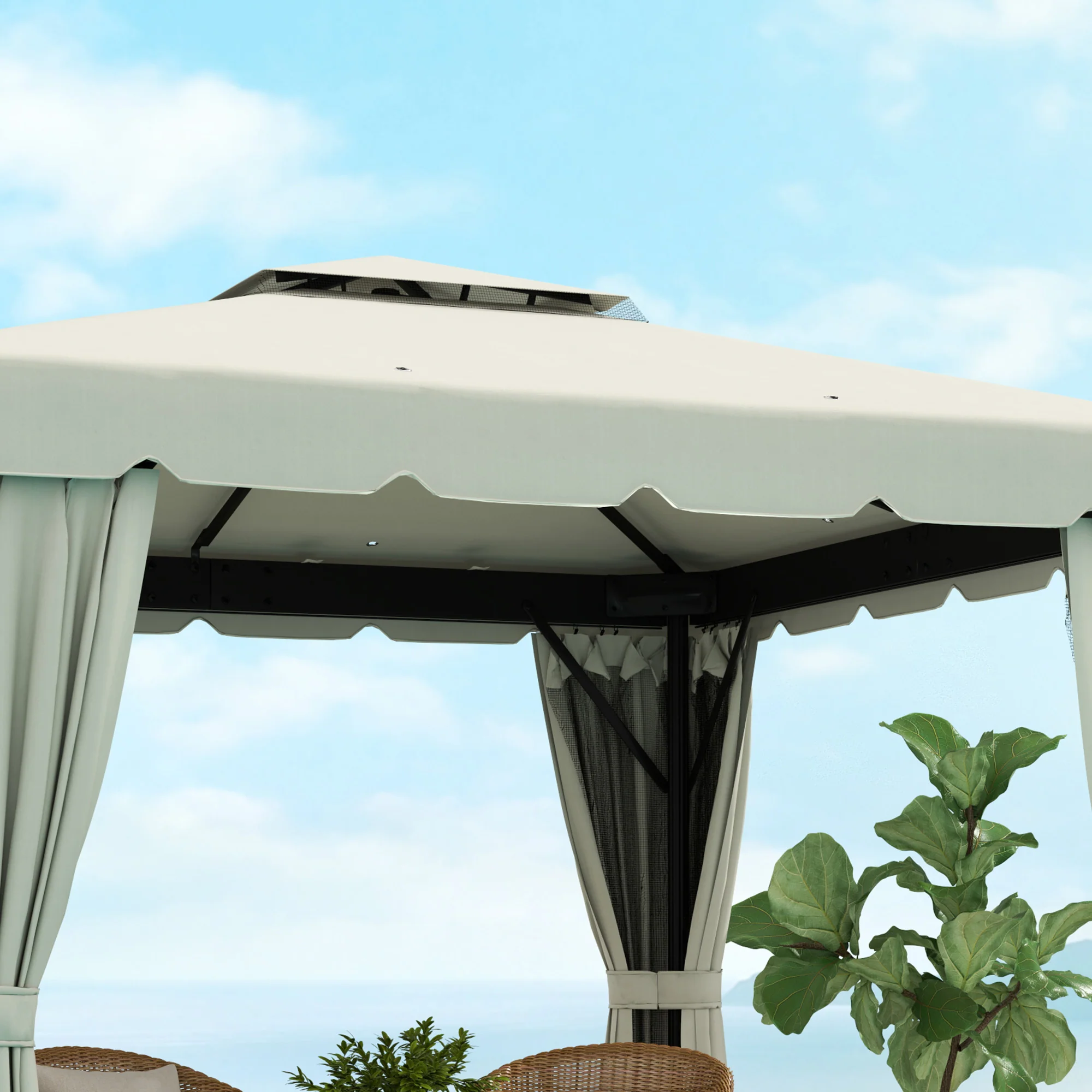 10' x 11' Soft-top Gazebo with Polyester Curtains & Mesh Screens, Cream White - Image 11