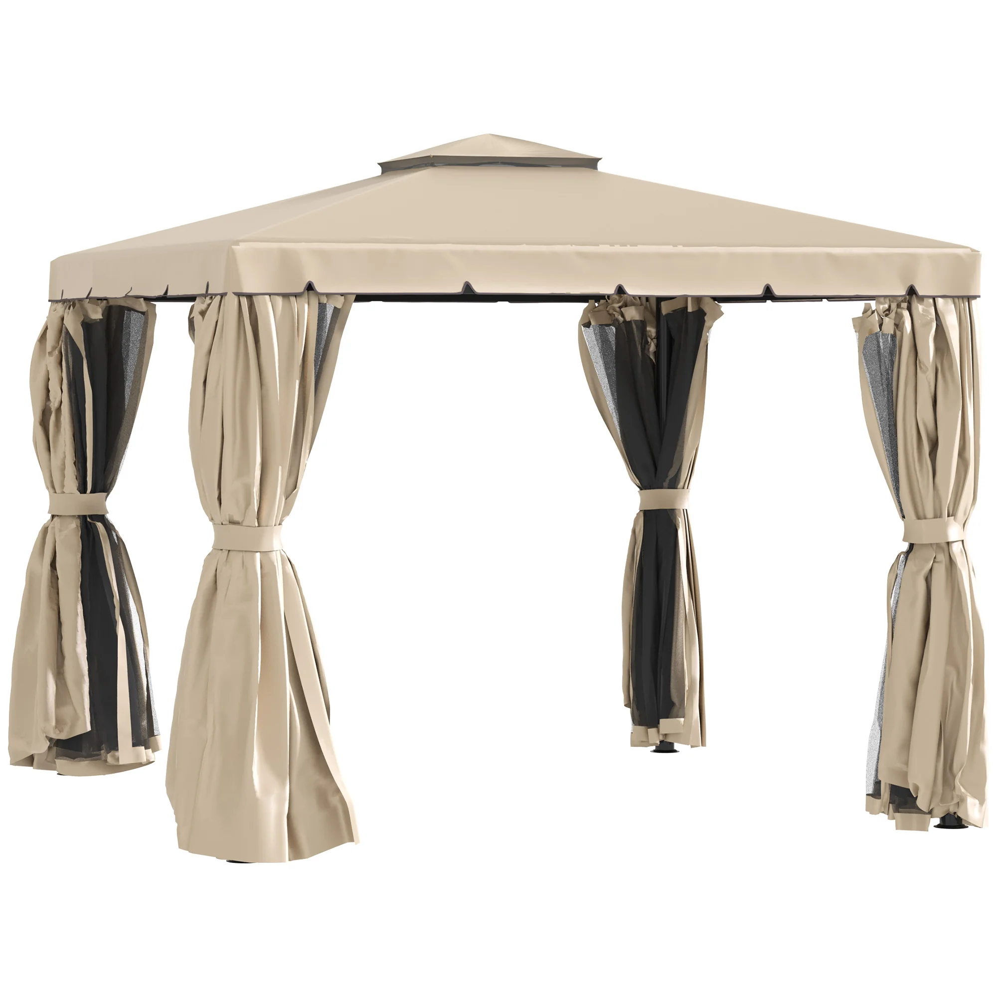 10' x 13' Soft-top Gazebo with Polyester Curtains & Mesh Screens, Khaki