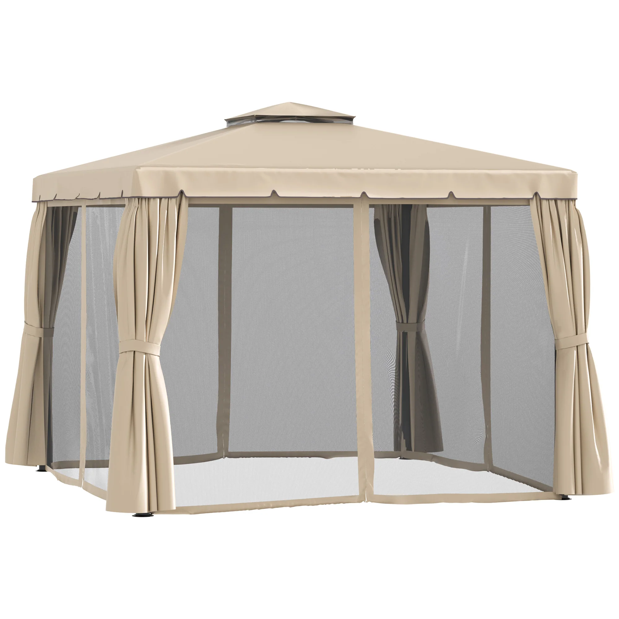 10' x 13' Soft-top Gazebo with Polyester Curtains & Mesh Screens, Khaki - Image 2