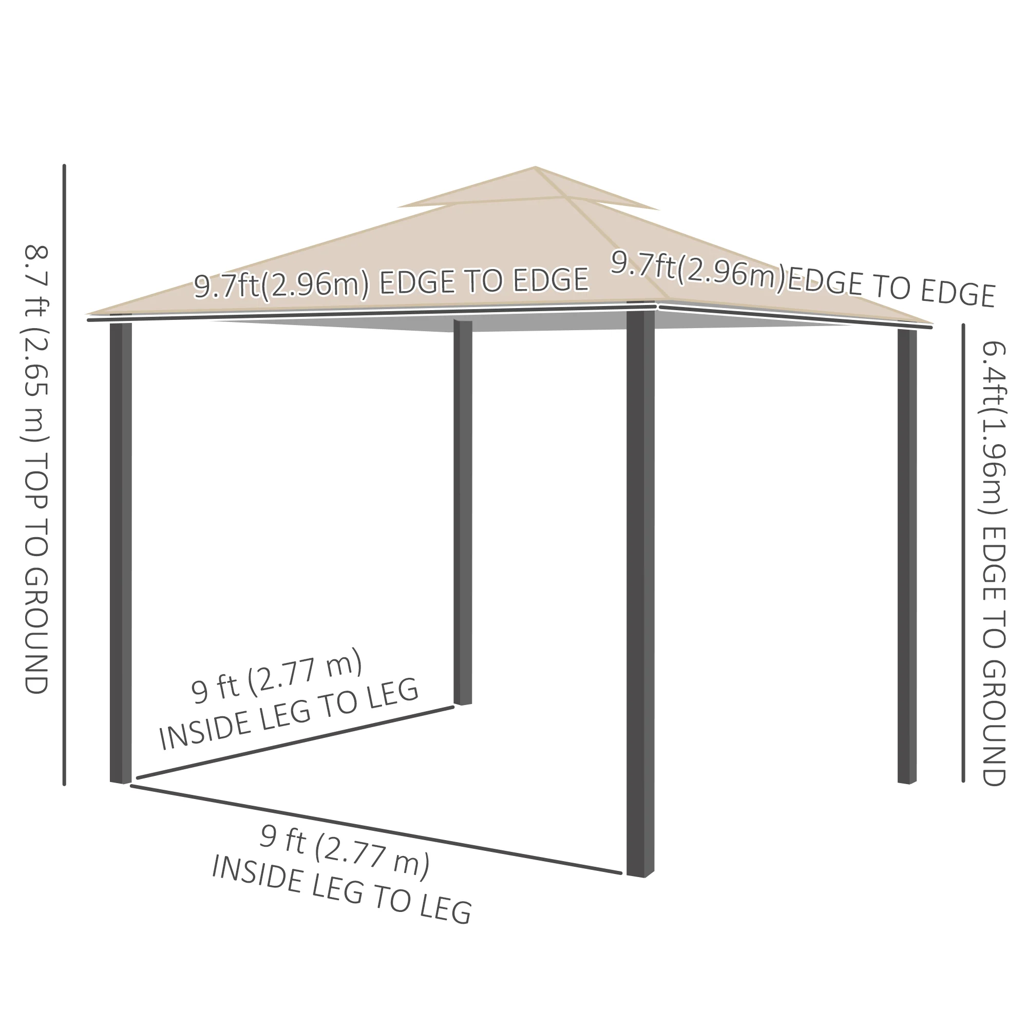 10' x 13' Soft-top Gazebo with Polyester Curtains & Mesh Screens, Khaki - Image 5