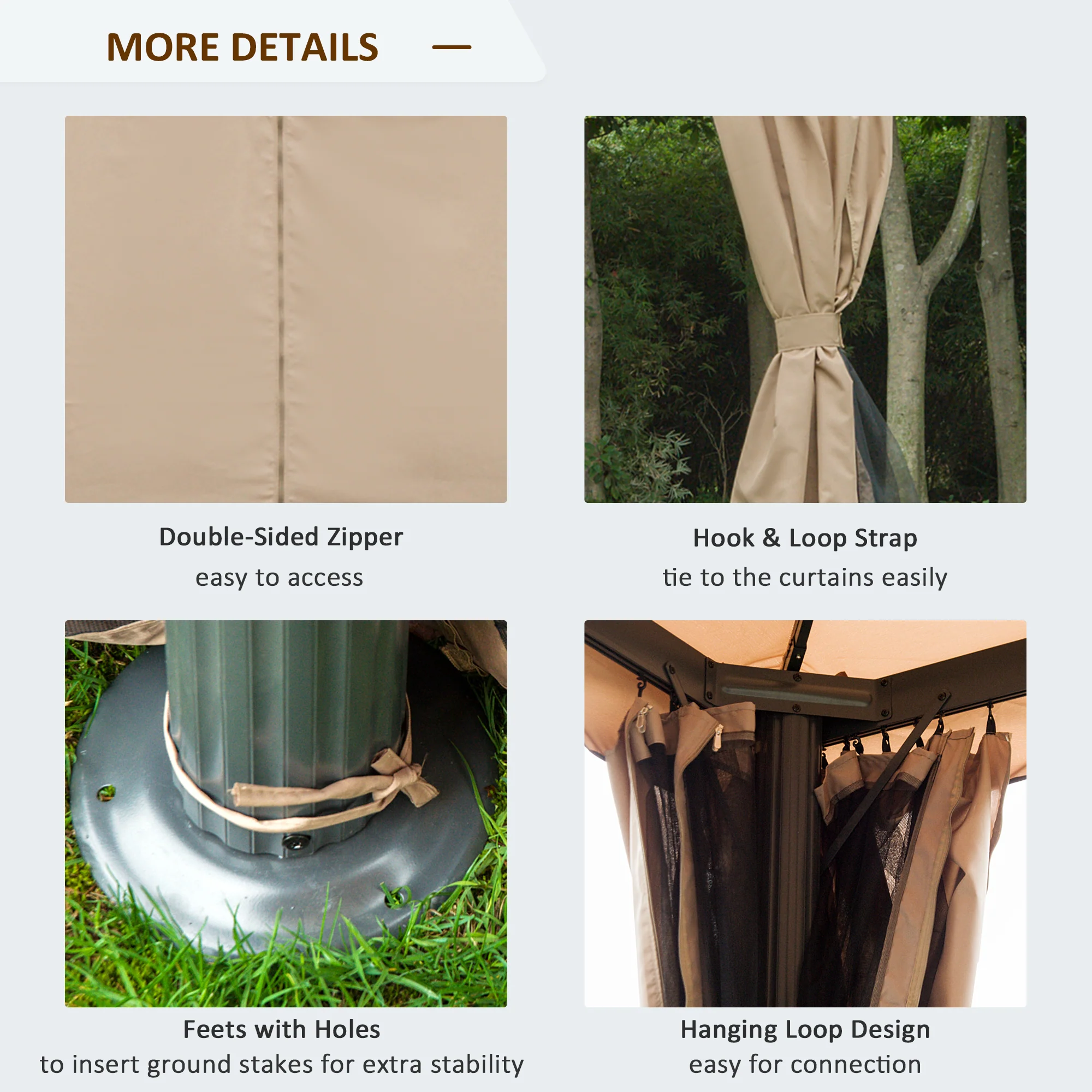 10' x 13' Soft-top Gazebo with Polyester Curtains & Mesh Screens, Khaki - Image 7