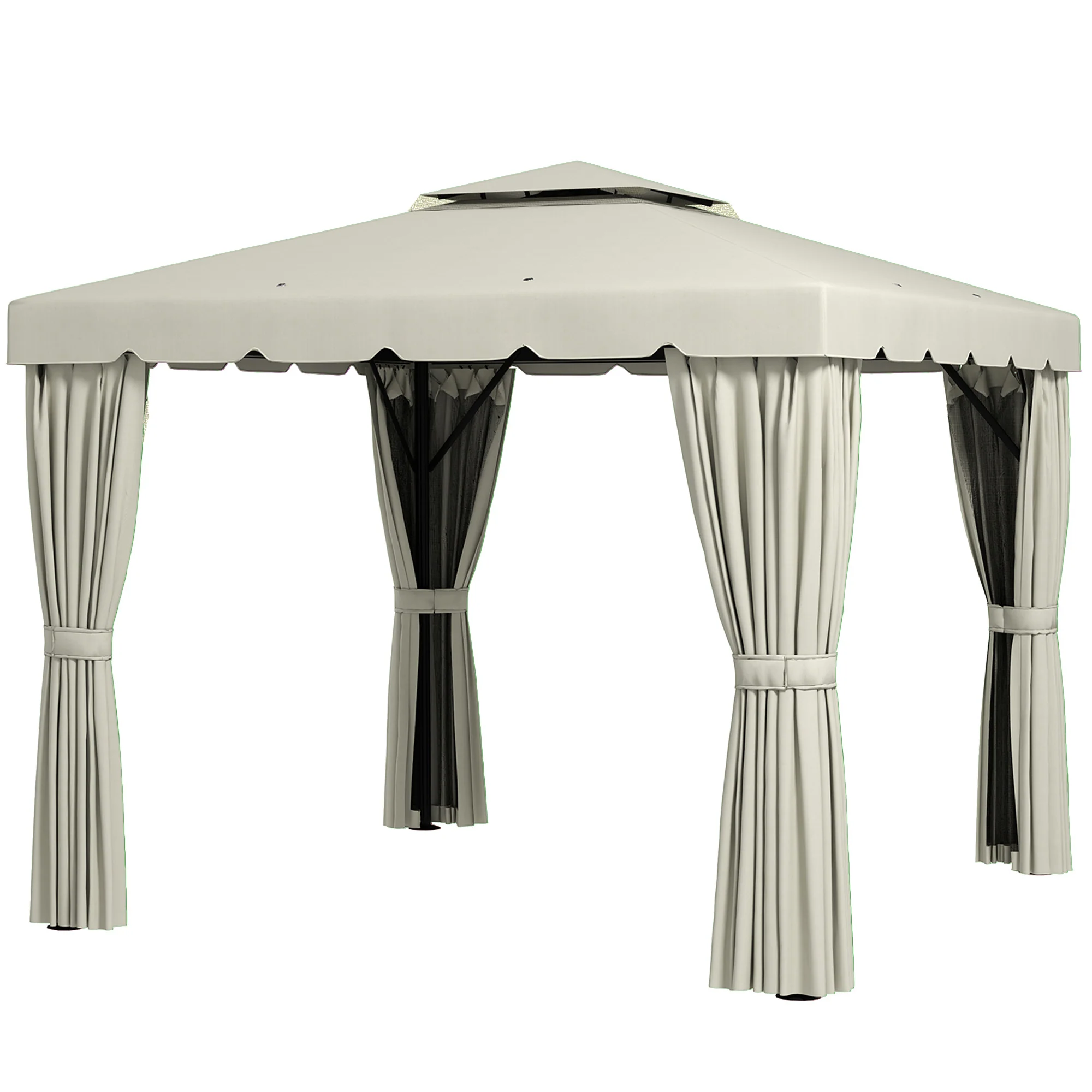 10' x 11' Soft-top Gazebo with Polyester Curtains & Mesh Screens, Cream White - Image 2