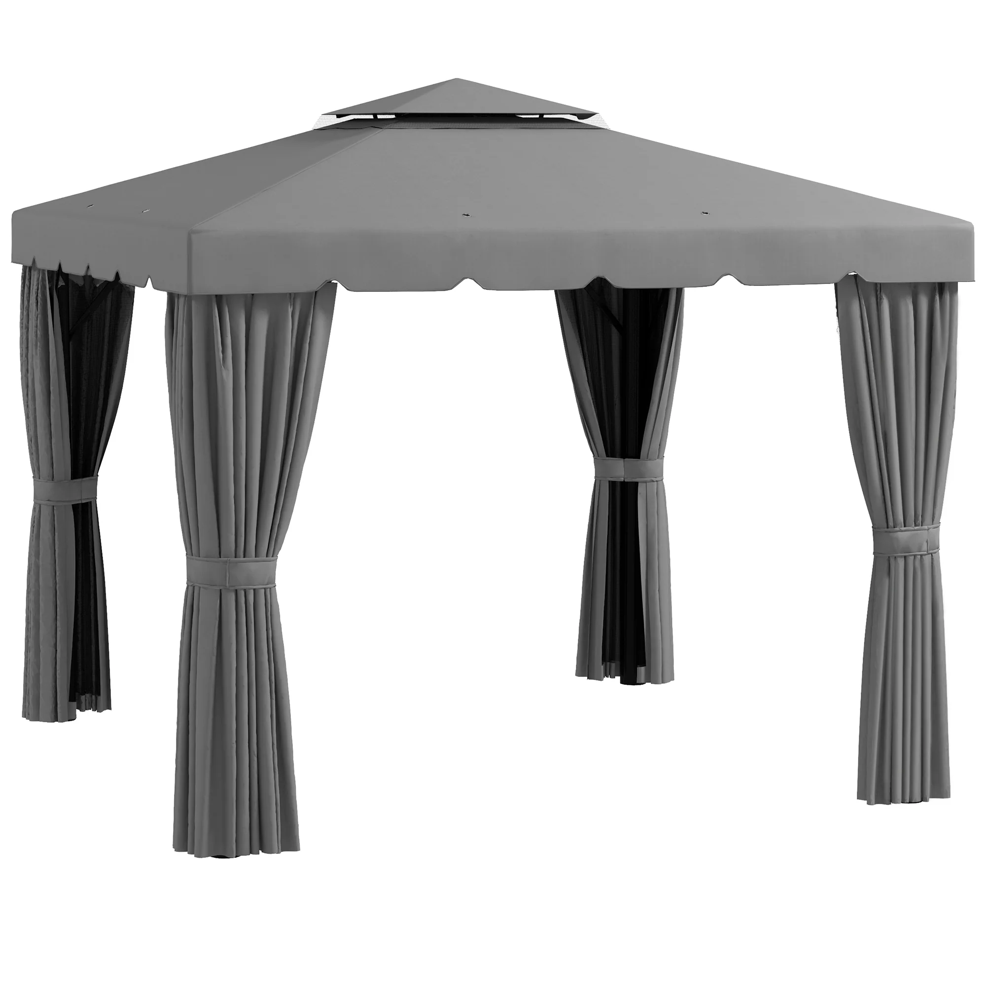10' x 10' Soft-top Gazebo with Polyester Curtains & Mesh Screens, Light Grey - Image 12