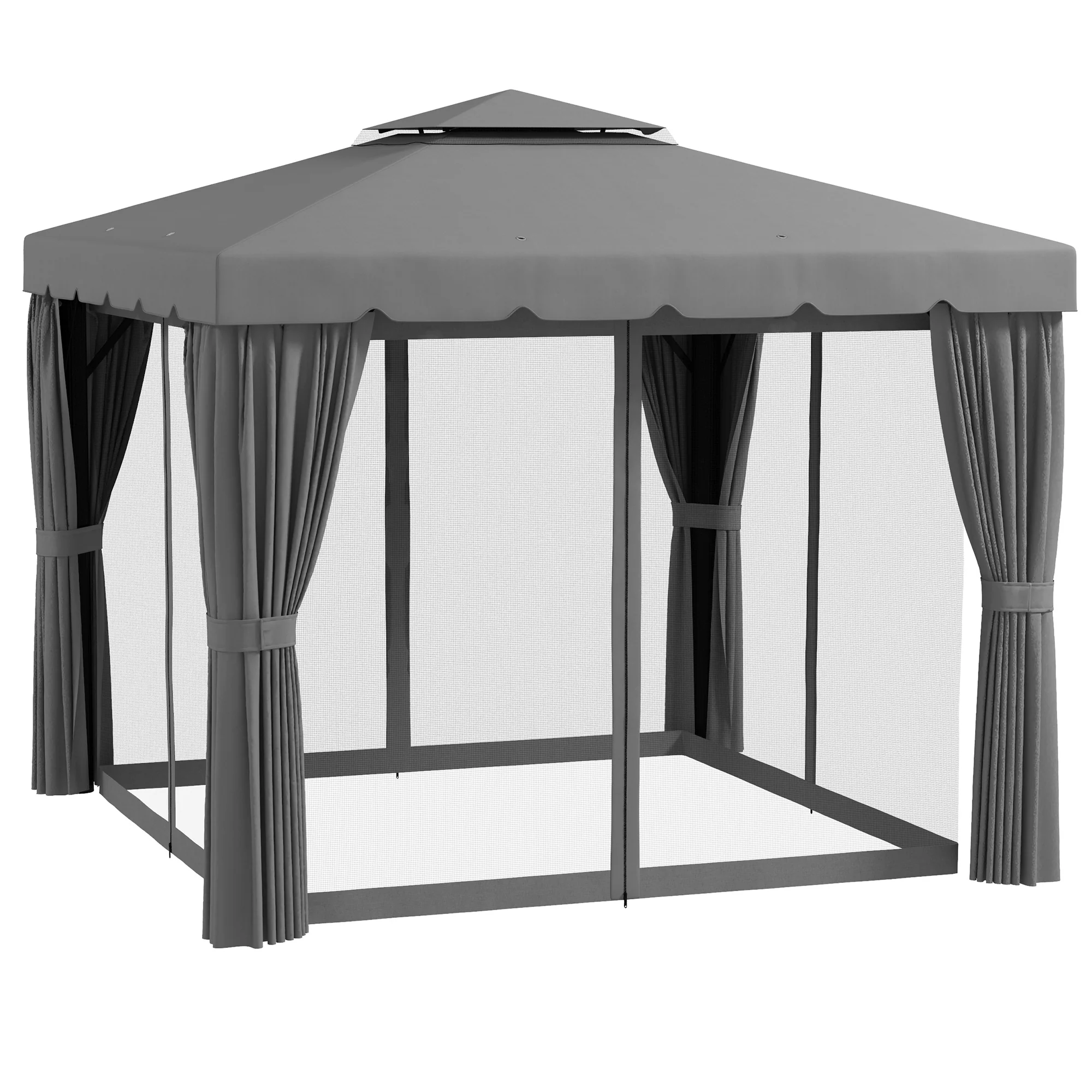 10' x 10' Soft-top Gazebo with Polyester Curtains & Mesh Screens, Light Grey - Image 2