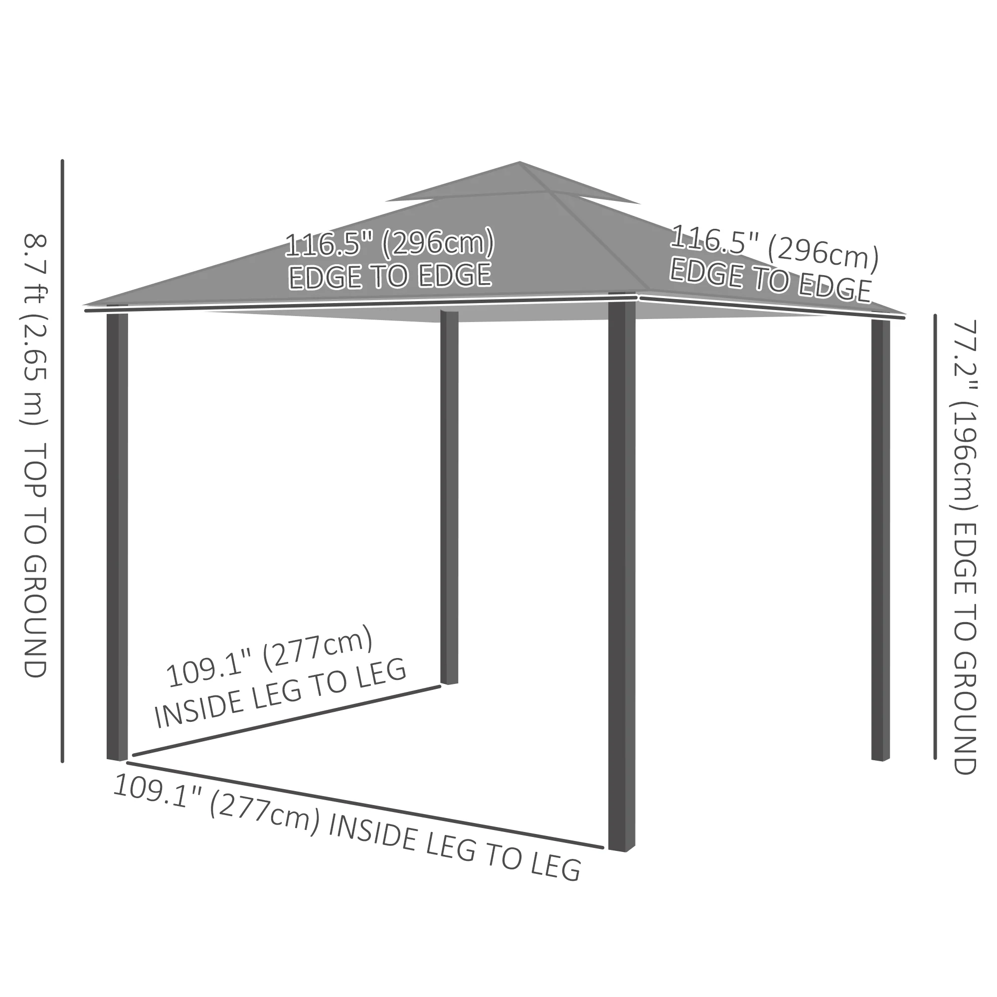 10' x 10' Soft-top Gazebo with Polyester Curtains & Mesh Screens, Light Grey - Image 5