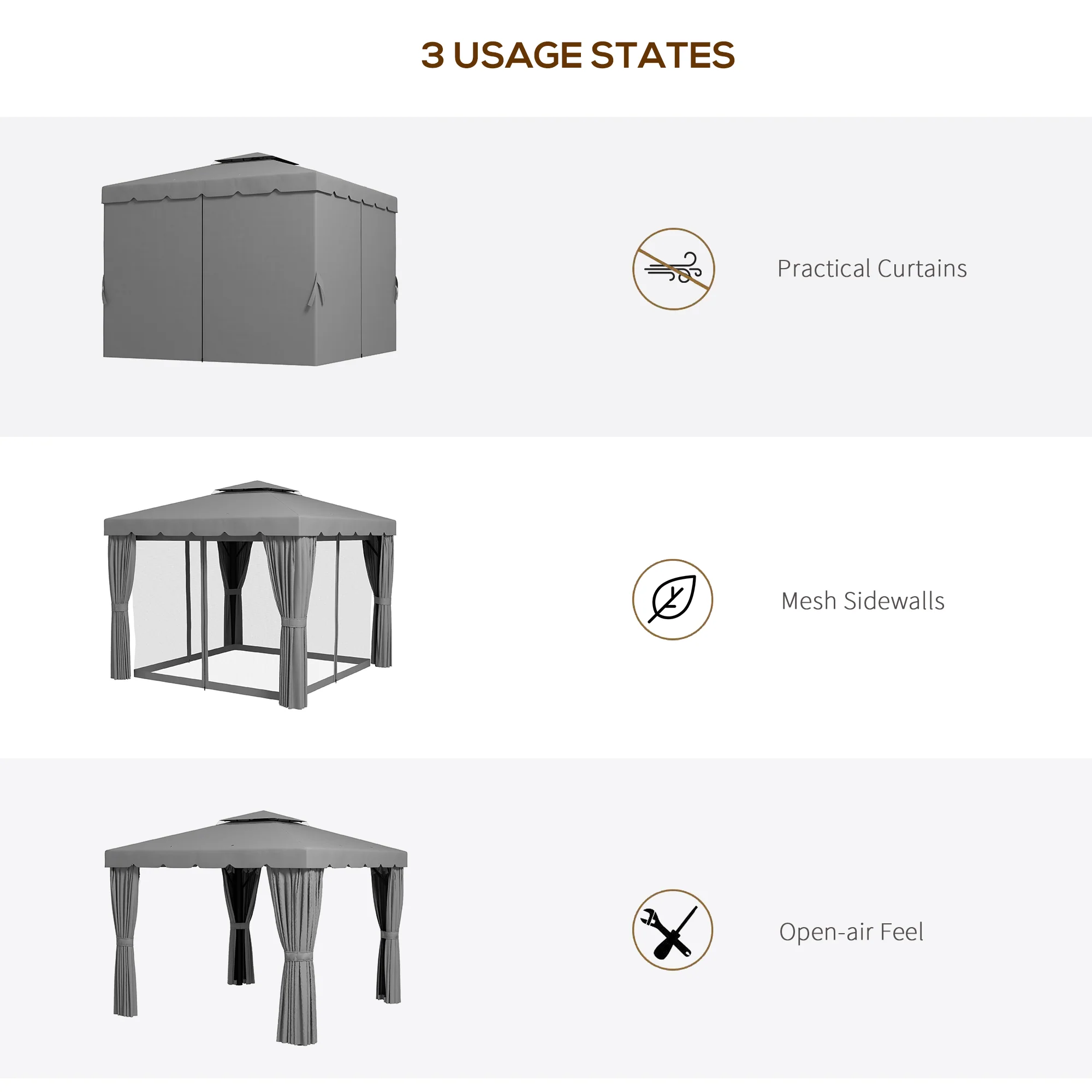 10' x 10' Soft-top Gazebo with Polyester Curtains & Mesh Screens, Light Grey - Image 8
