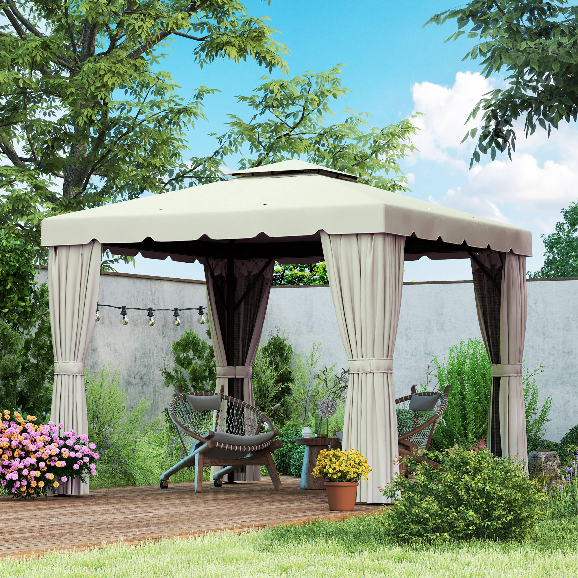 10' x 11' Soft-top Gazebo with Polyester Curtains & Mesh Screens, Cream White - Image 3