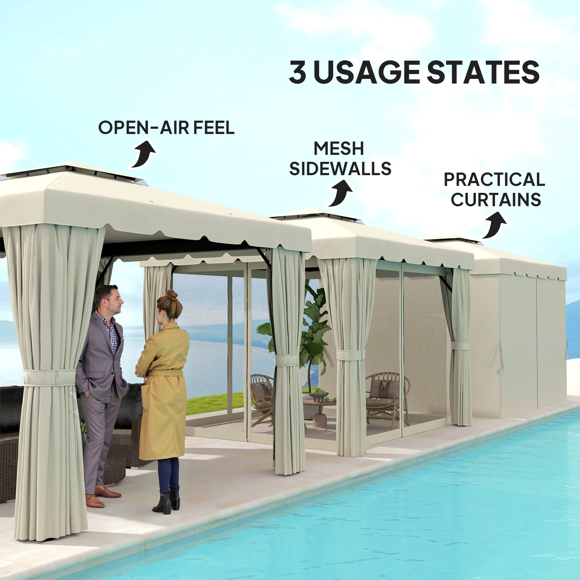 10' x 11' Soft-top Gazebo with Polyester Curtains & Mesh Screens, Cream White - Image 7