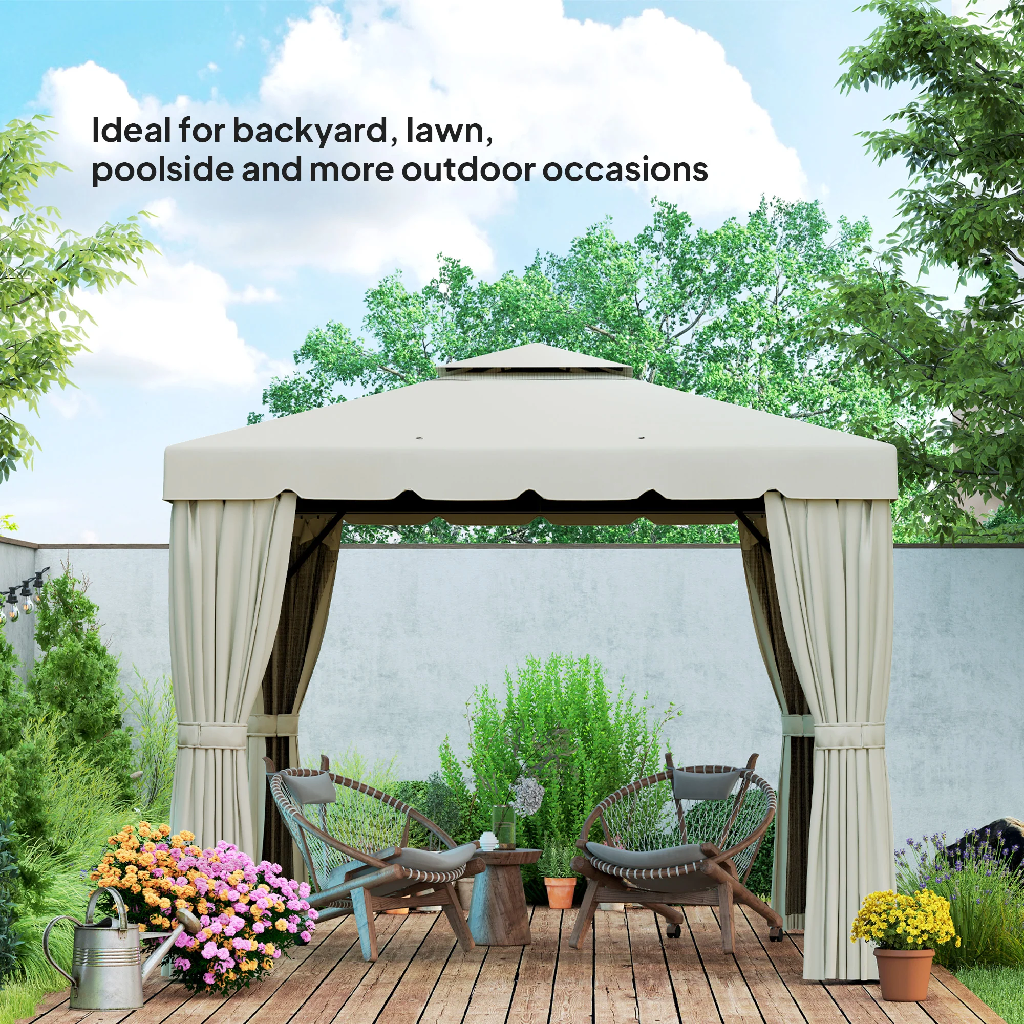 10' x 11' Soft-top Gazebo with Polyester Curtains & Mesh Screens, Cream White - Image 9