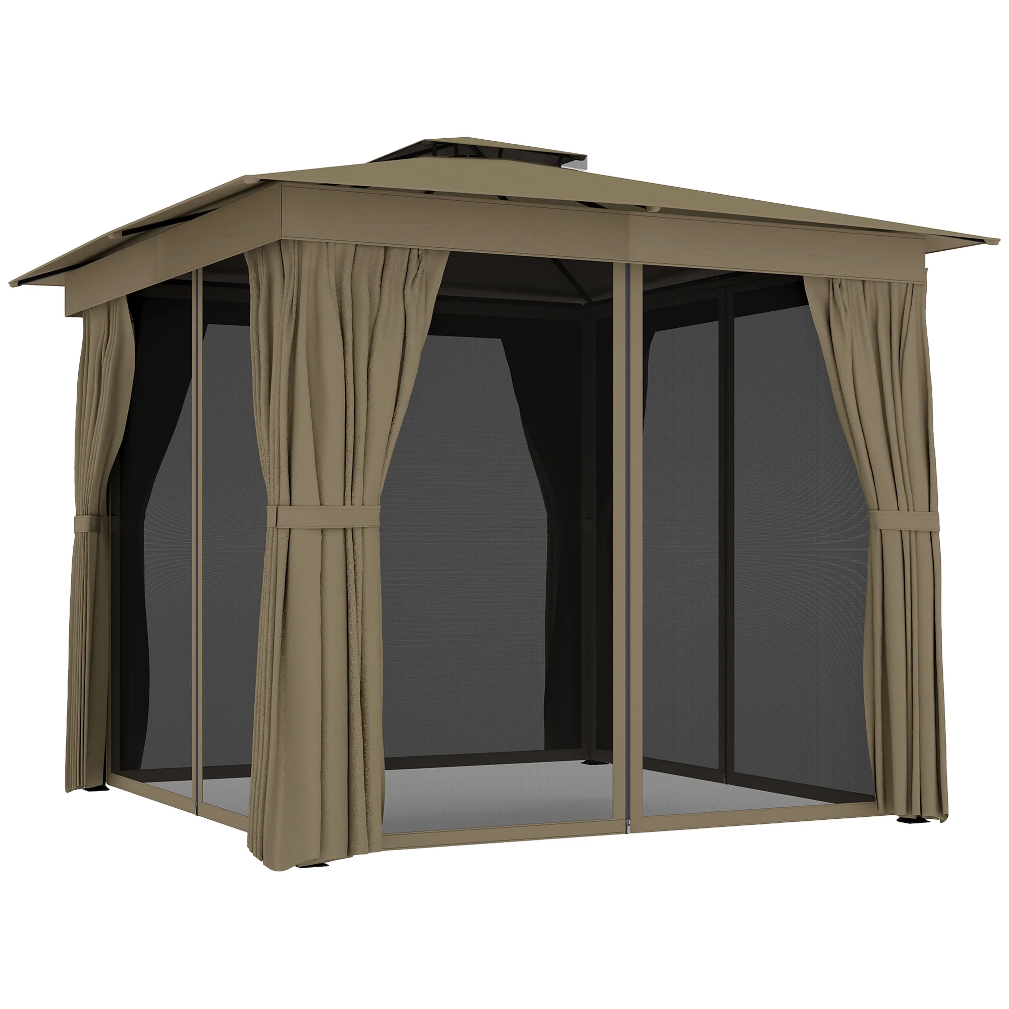 10' x 10' Soft Top Gazebo Canopy Shelter with Double Roof, UPF30+ Protection for Lawn, Backyard, Deck, Khaki - Image 12