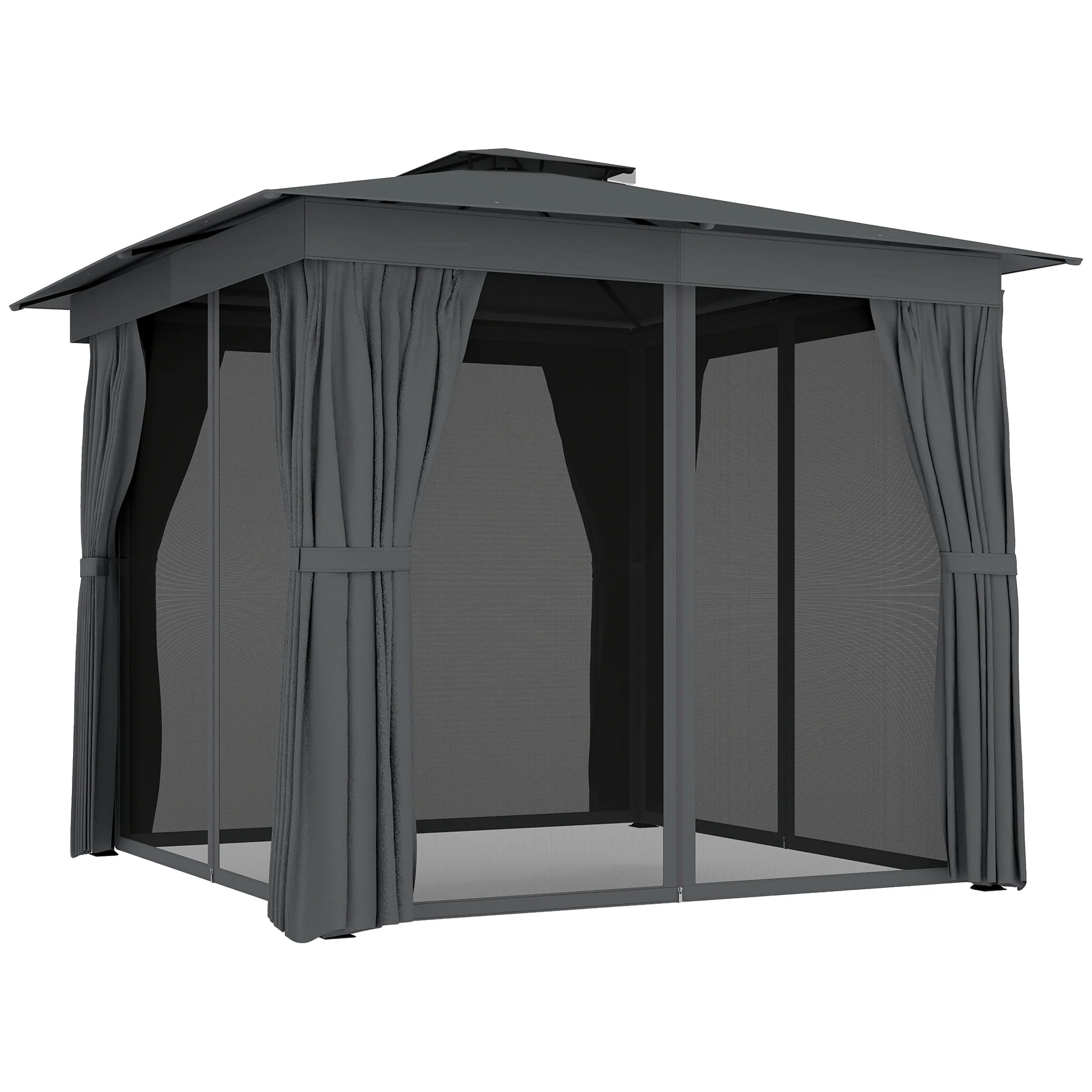 10' x 10' Soft Top Gazebo Canopy Shelter with Double Roof, UPF30+ Protection for Lawn, Backyard, Deck, Dark Gray