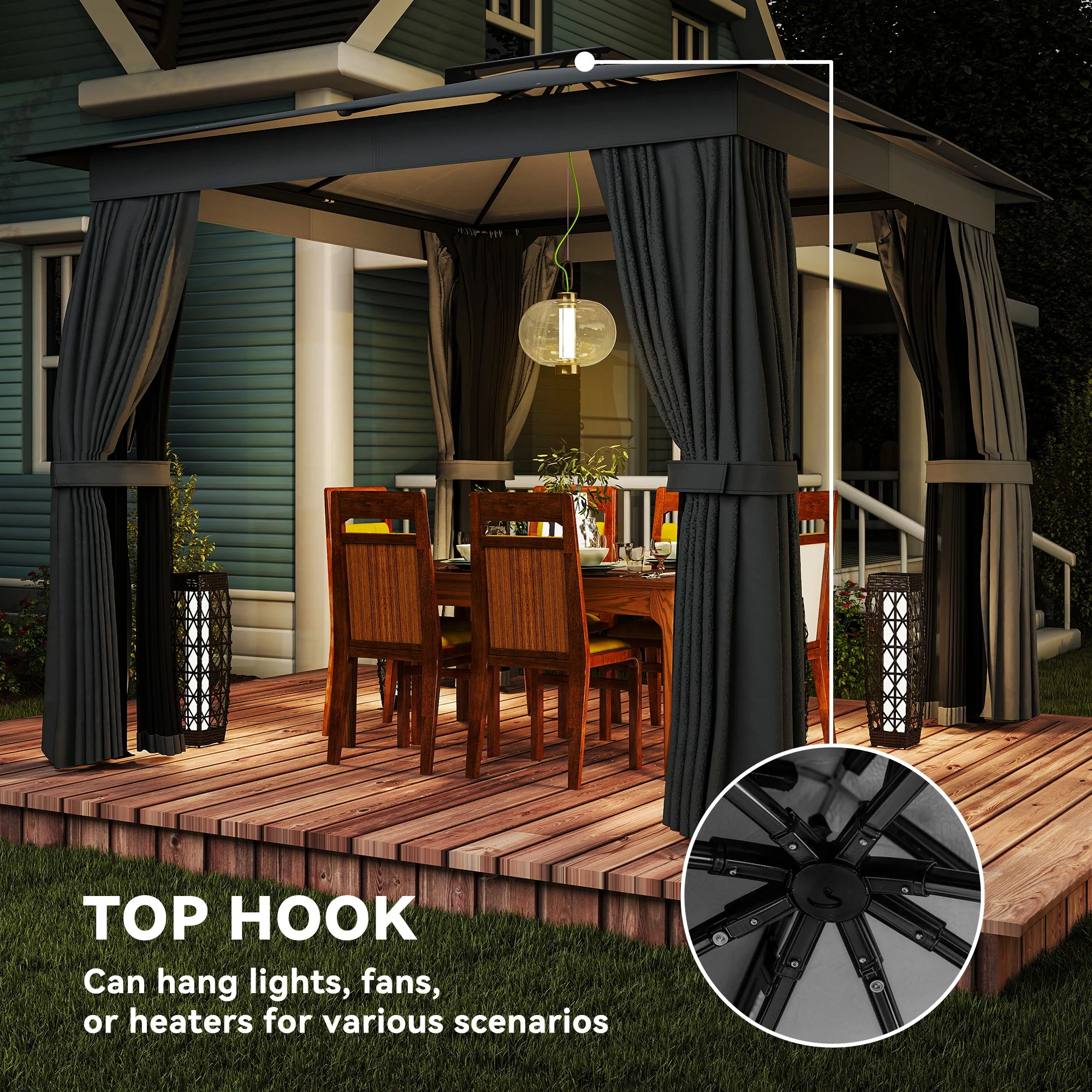 10' x 10' Soft Top Gazebo Canopy Shelter with Double Roof, UPF30+ Protection for Lawn, Backyard, Deck, Dark Gray - Image 10