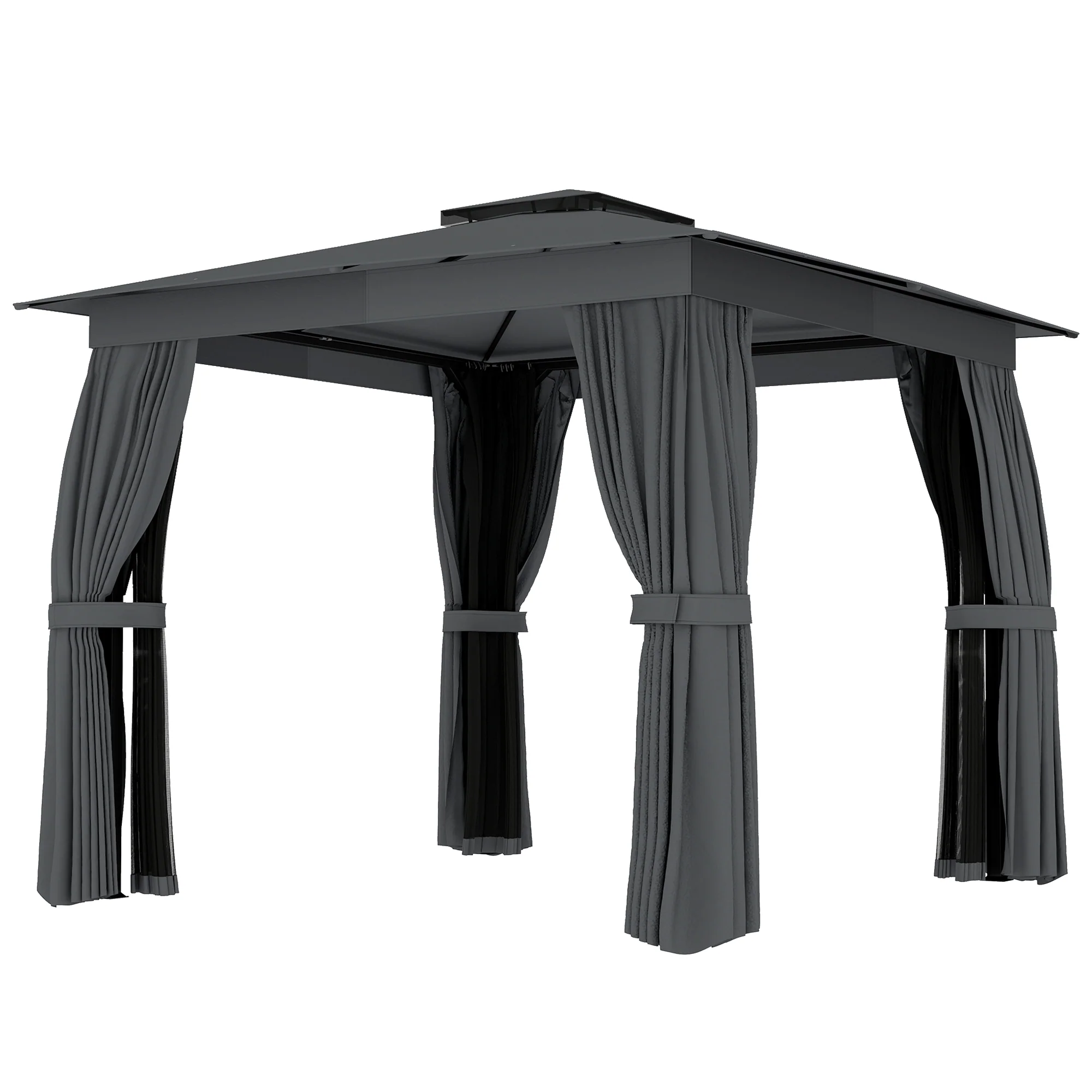 10' x 10' Soft Top Gazebo Canopy Shelter with Double Roof, UPF30+ Protection for Lawn, Backyard, Deck, Dark Gray - Image 2